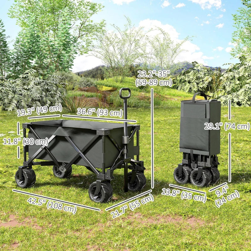 Outdoor Pull Along Trailer Folding Camping Trailer for Beach Garden with Handle, Anti-Slip Wheel - Dark Grey