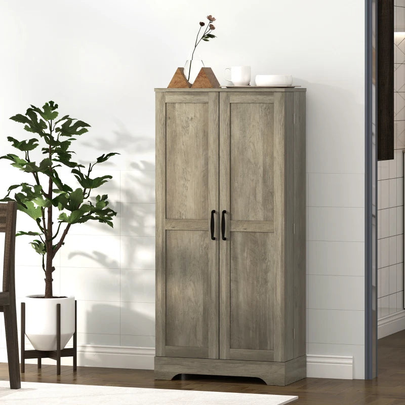 50" Pantry Storage Cabinet, Farmhouse Kitchen Pantry Cabinet with Doors, Adjustable Shelves, Distressed Grey