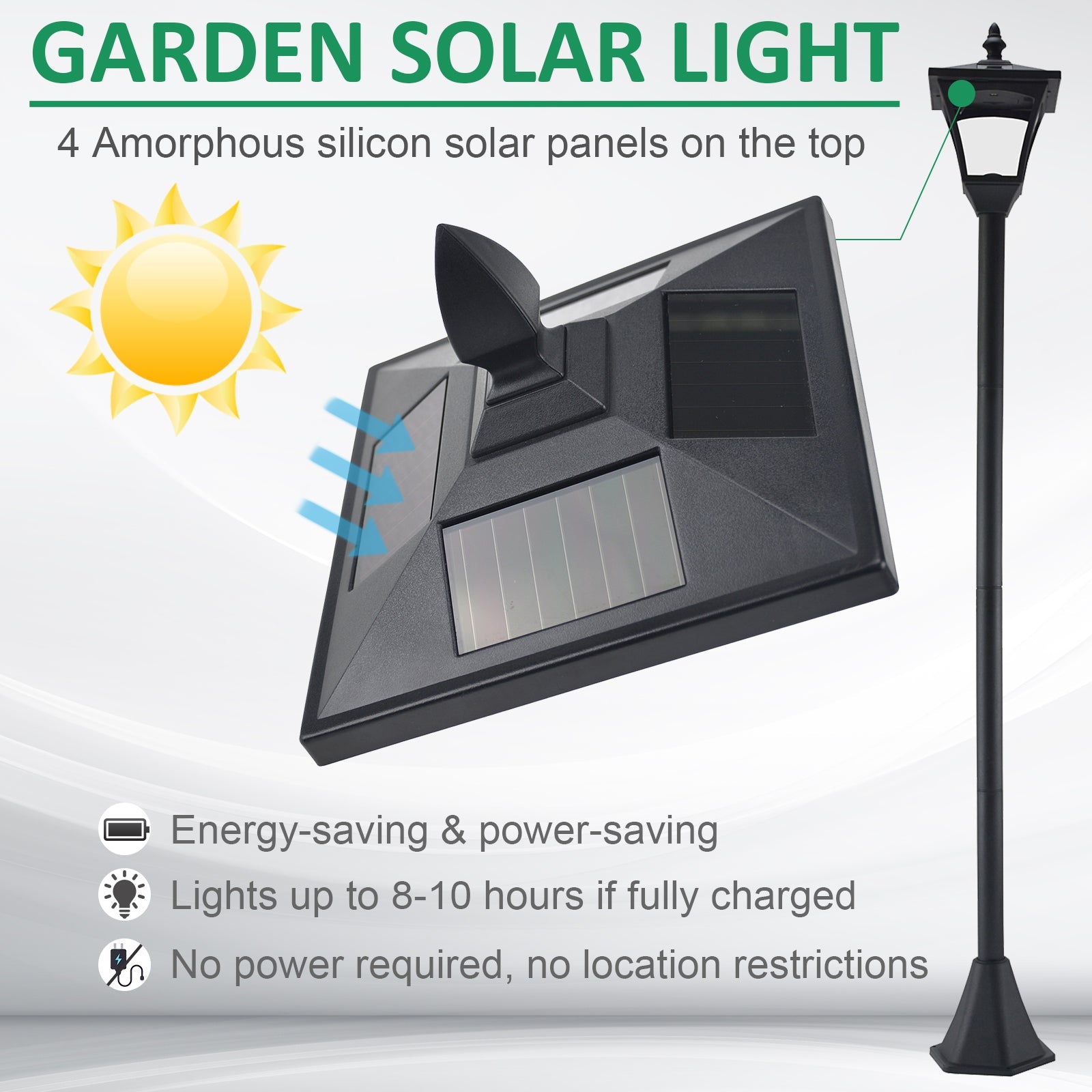 Outsunny Outdoor Garden Solar Post Lamp Light Sensor Dimmable LED Lantern Bollard Pathway Lighting 63" Tall Black
