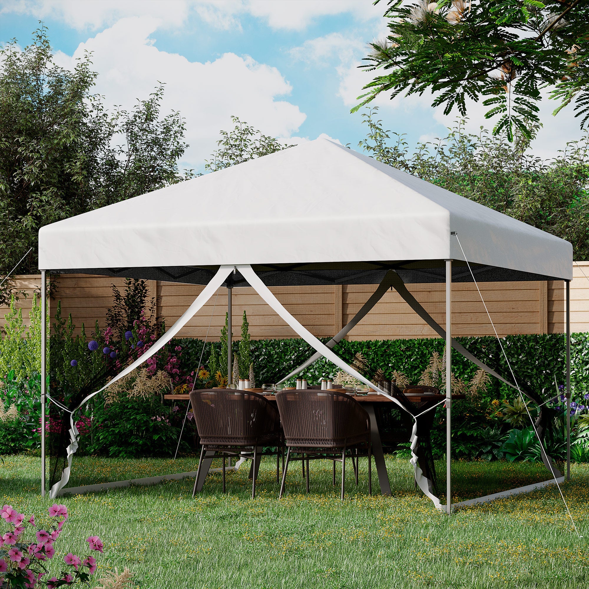 Outsunny Party Tent Canopy 10'x10', Outdoor Pop-Up with Mesh Sidewalls, Adjustable Height, Silver