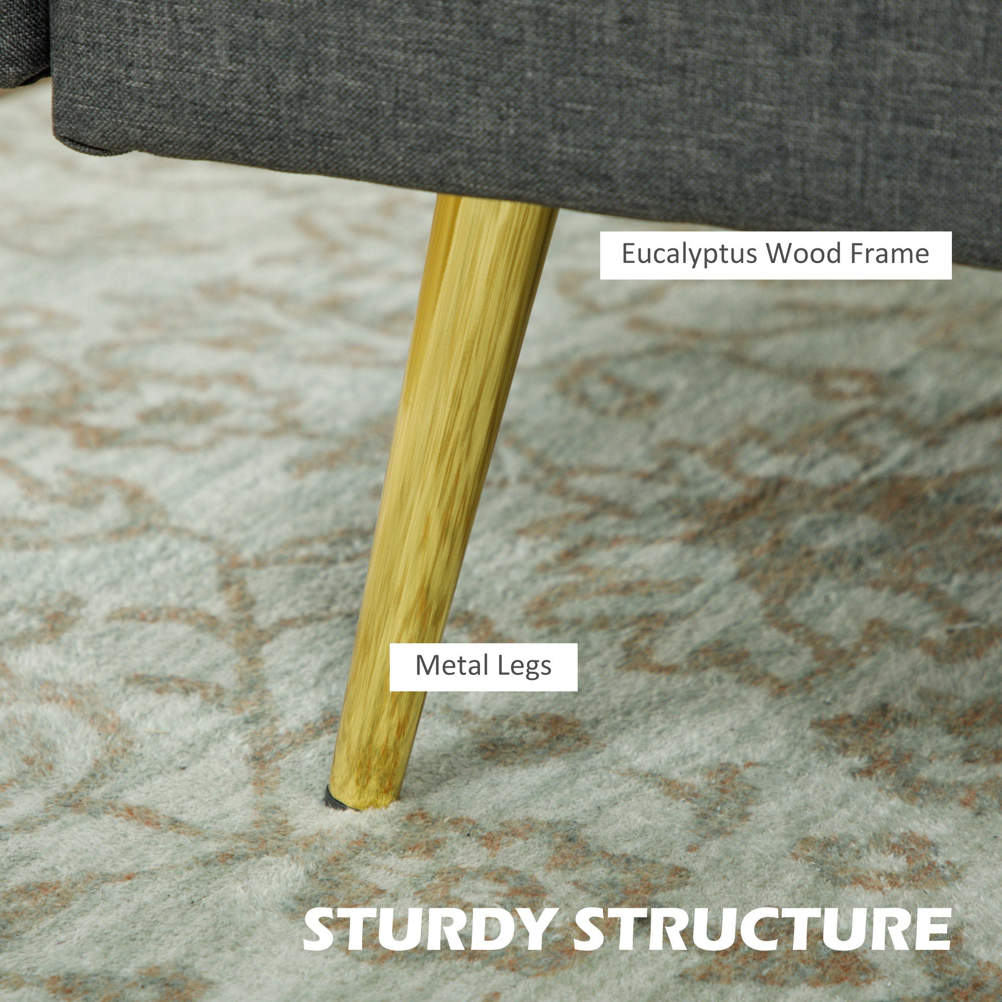 HOMCOM 56" Loveseat Sofa for Bedroom Upholstered 2 Seater Couch with Back Cushions and Pillows, Dark Grey