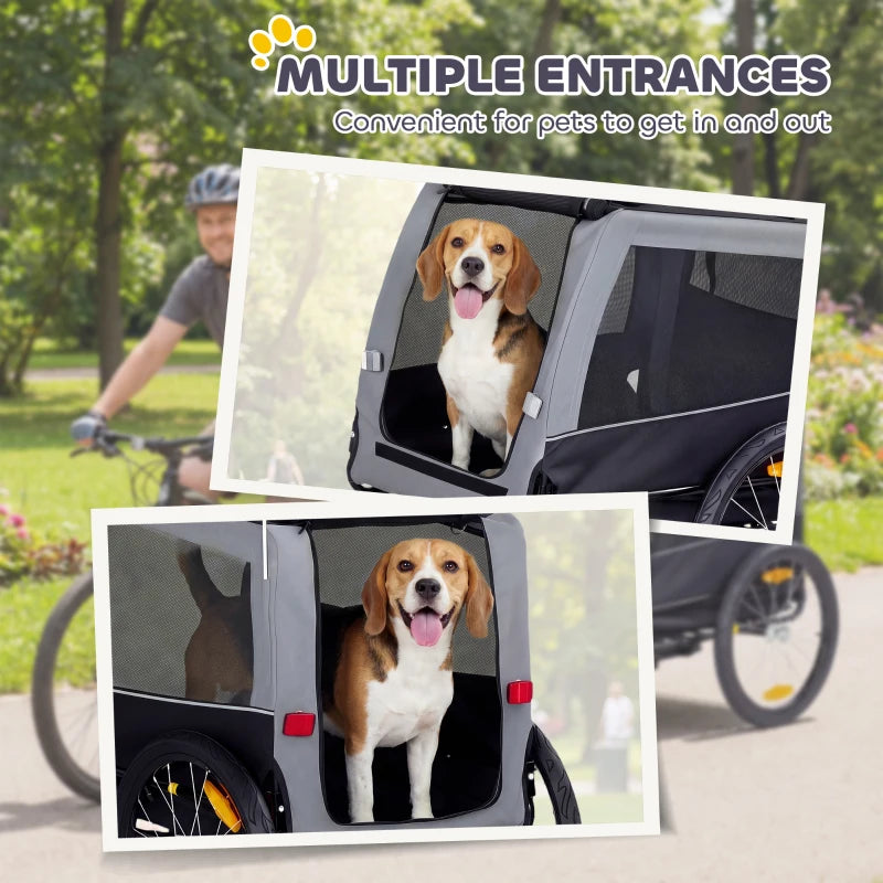 Dog Bike Trailer, Pet Cart Bicycle Carrier with Support Feet, Large Wheels, 2 Doors