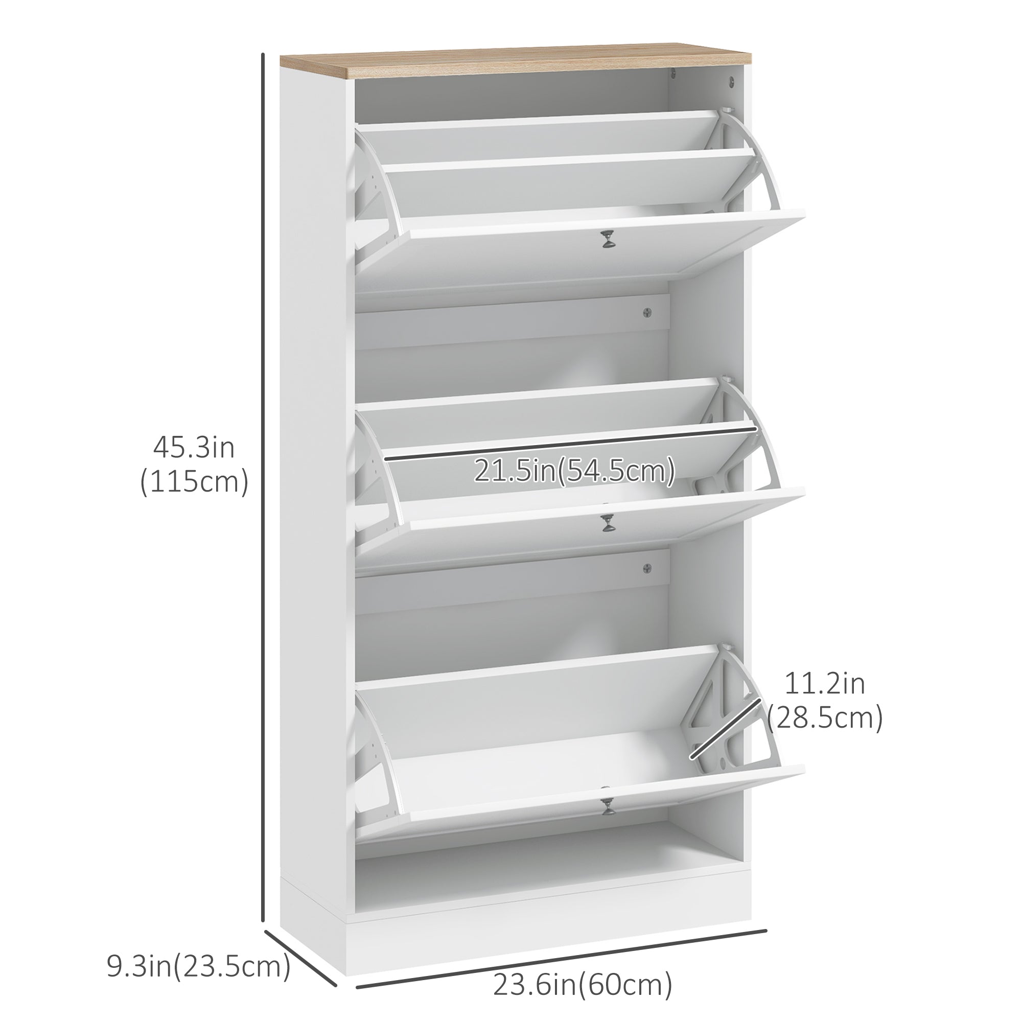 HOMCOM Modern Shoe Storage Cabinet 3 Flip Drawers Adjustable Shelves Organizer for 18 Pairs White