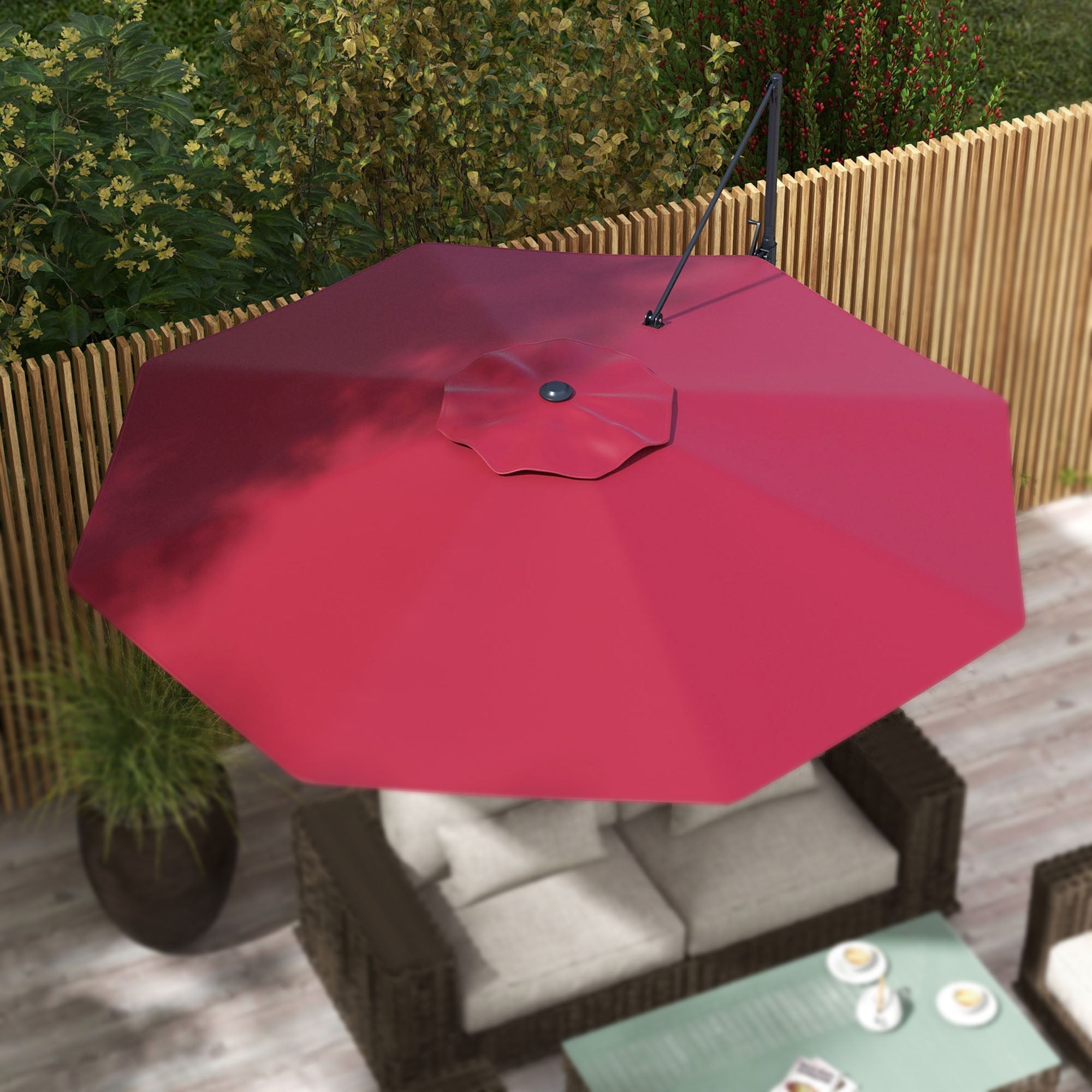Outsunny Radiant Pavilion: 10FT Aluminum Offset Patio Canopy with 360° Rotation, Crank Tilt Mechanism Outdoor Red