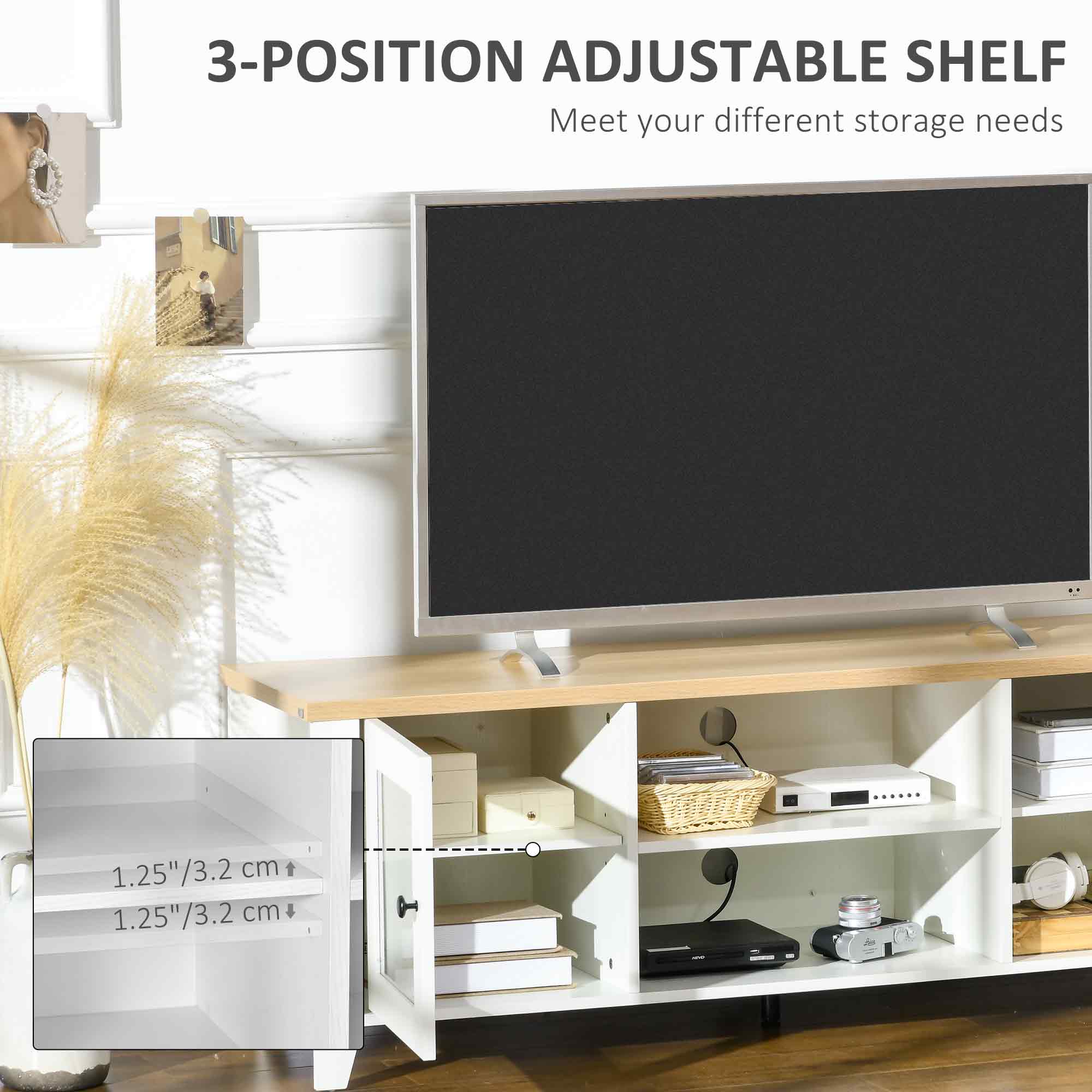 HOMCOM Wooden Entertainment Ensemble: TV Stand for 60" Screens, Console with Storage Doors for Living Room, Bedroom