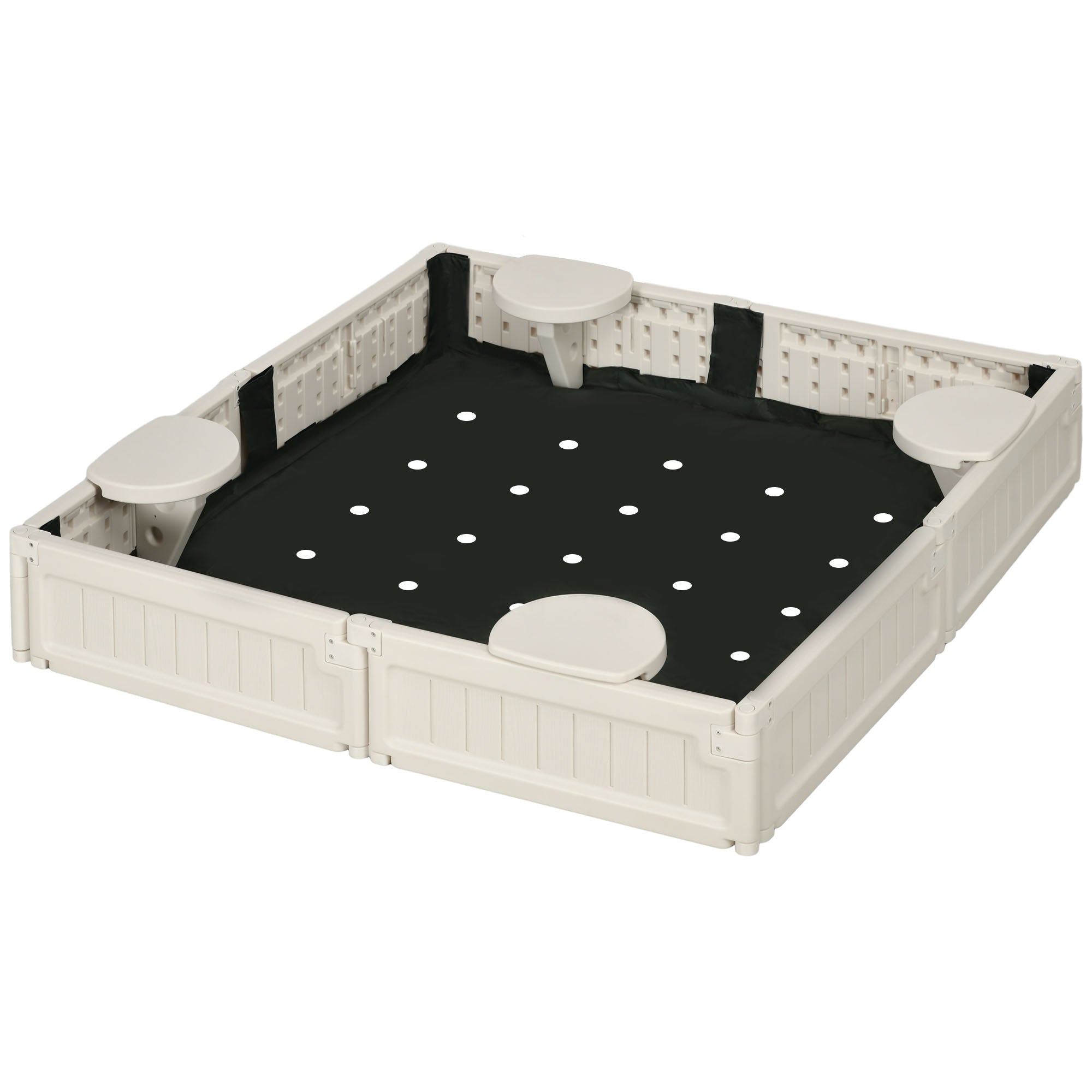 Outsunny Sandbox with Canopy for Kids Outdoor Play Area with Bottom Liner Protective Shade Cream White