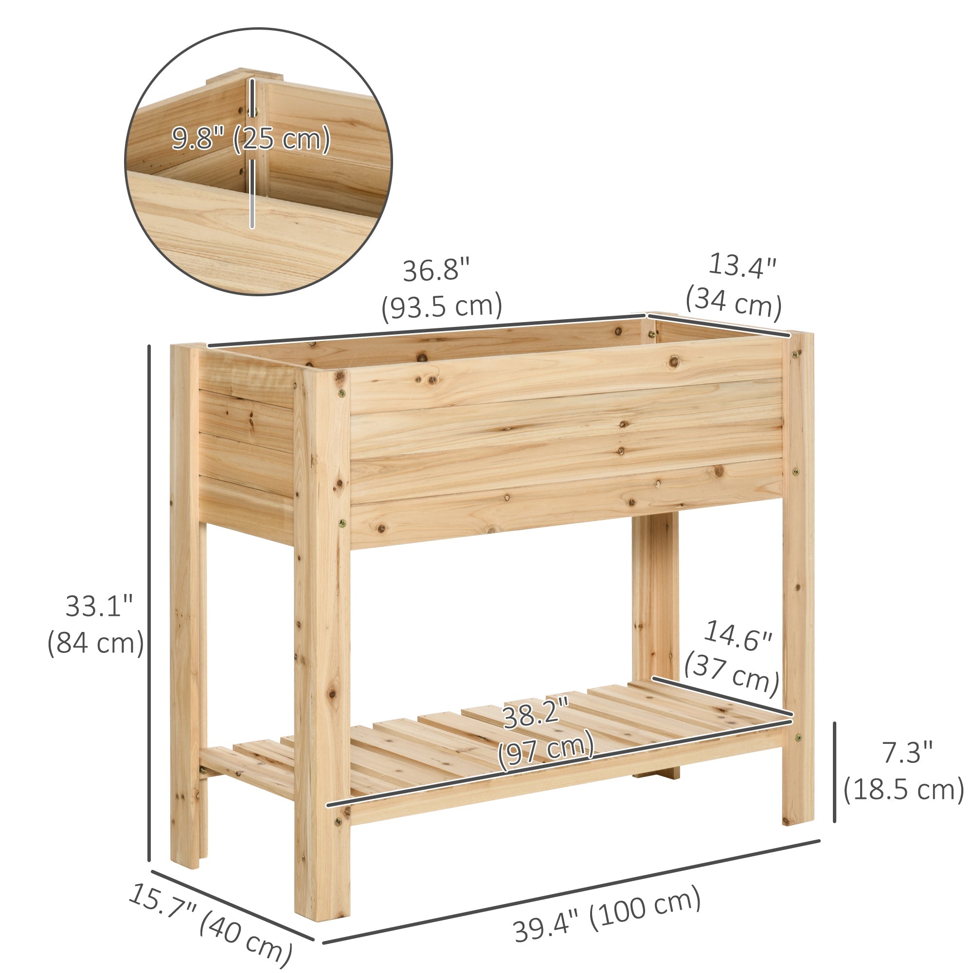 Outsunny Raised Garden Bed with Legs, Elevated Box Planter with Storage Shelf, Bed Liner for Backyard Patio, Natural Wood