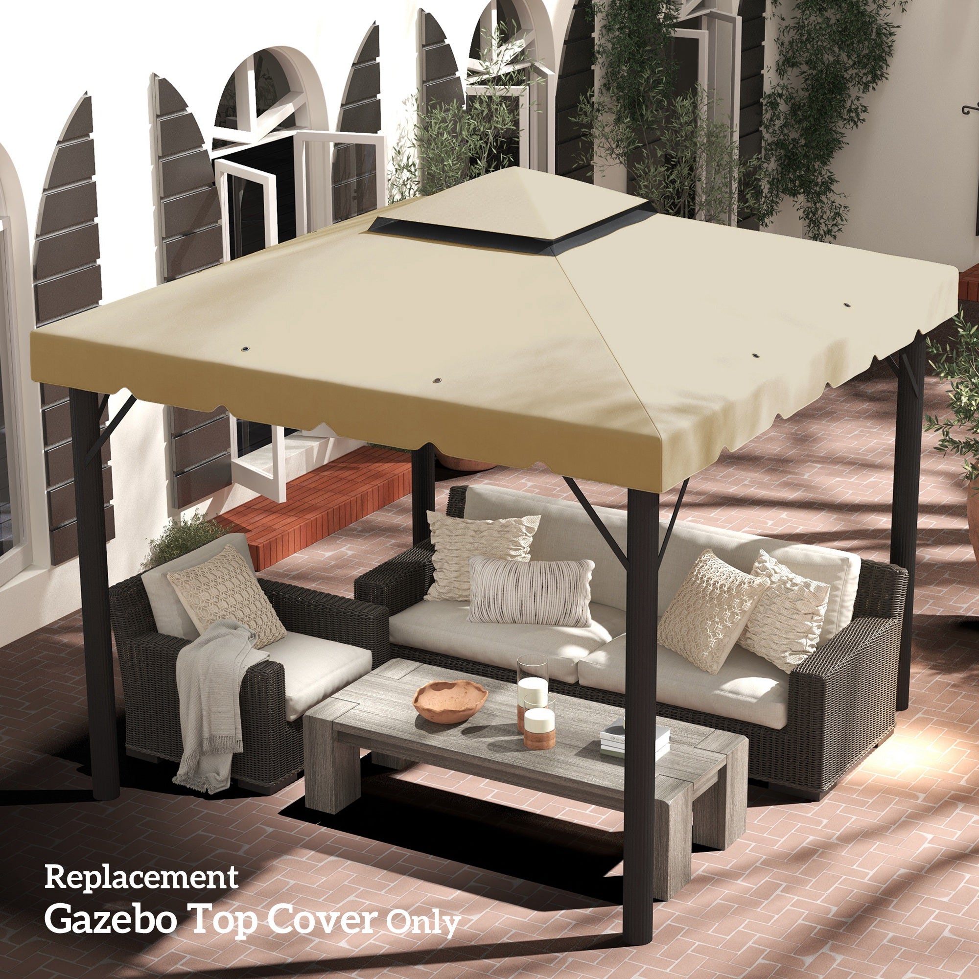 Outsunny 9.8' x 9.8' Gazebo Replacement Canopy, Gazebo Top Cover with Double Vented Roof for Garden Patio Outdoor (TOP ONLY), Beige