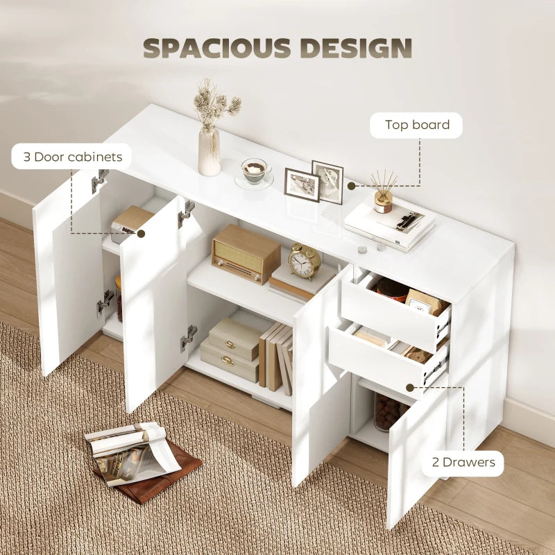 Kitchen Sideboard Storage Cabinet, Modern Coffee Bar Cabinet with Push-Open Design and 2 Drawers, Adjustable Shelving for Living Room, White