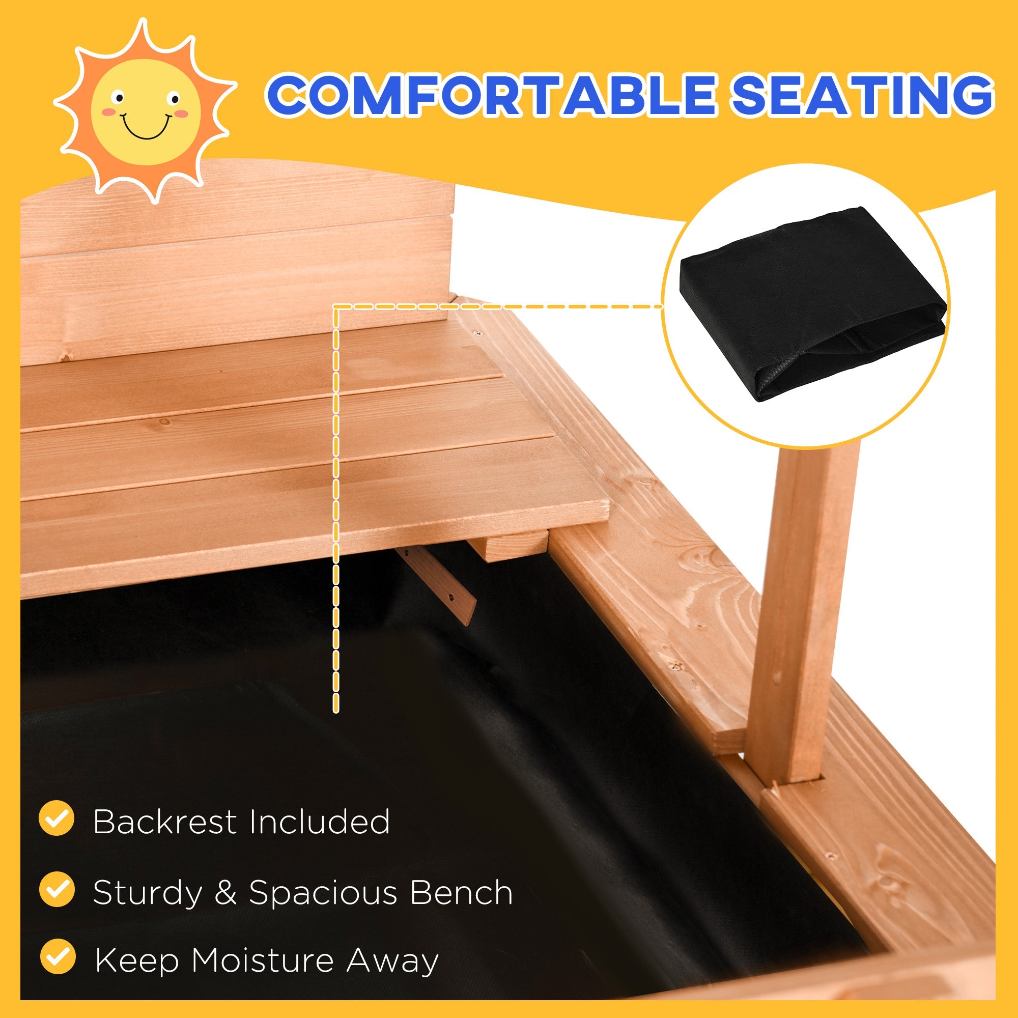 Outsunny Kids Sandbox Wooden with Cover Adjustable Canopy Foldable Bench Seats Sand Play Red