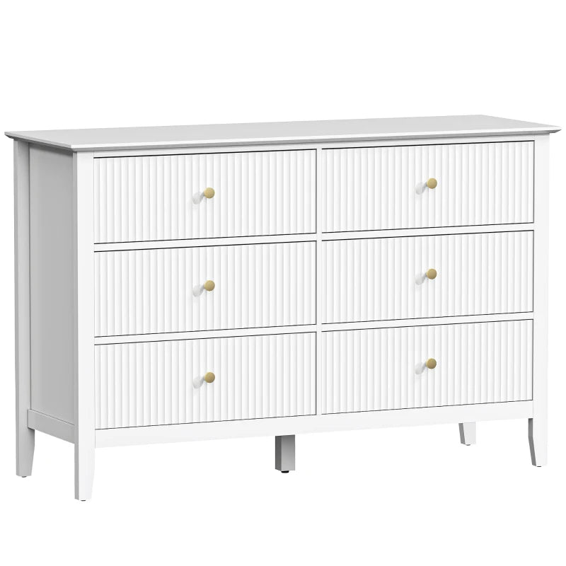 Double Chest of Drawers, Modern 6 Drawer Dresser for Bedroom, Living Room, Hallway, Closet, White