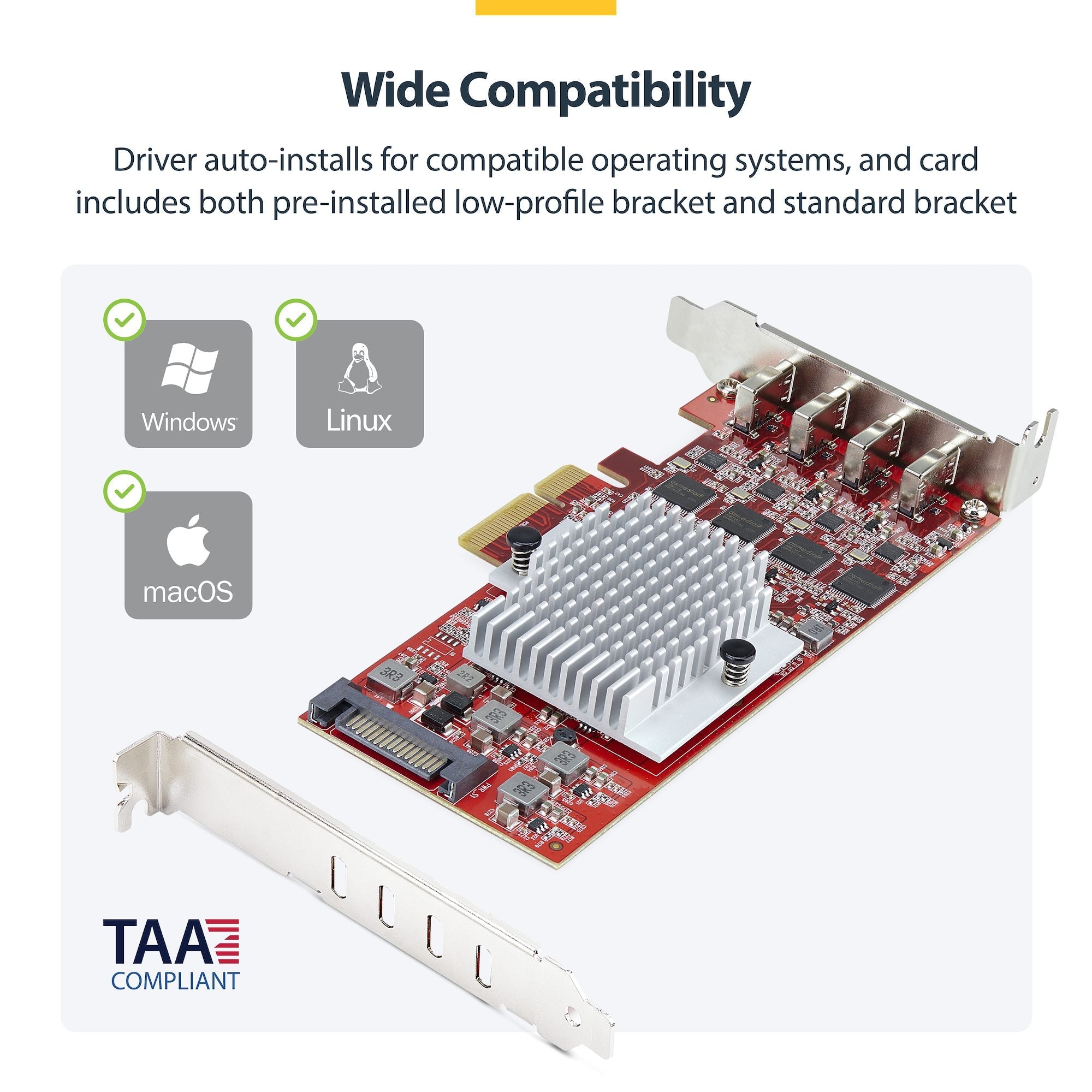 4-Port USB Type-C PCIe Card, USB 3.2 10Gbps, USB-C PCI Express Expansion Card, 4x Independent USB Controllers, Windows/Linux/macOS, TAA-Compliant