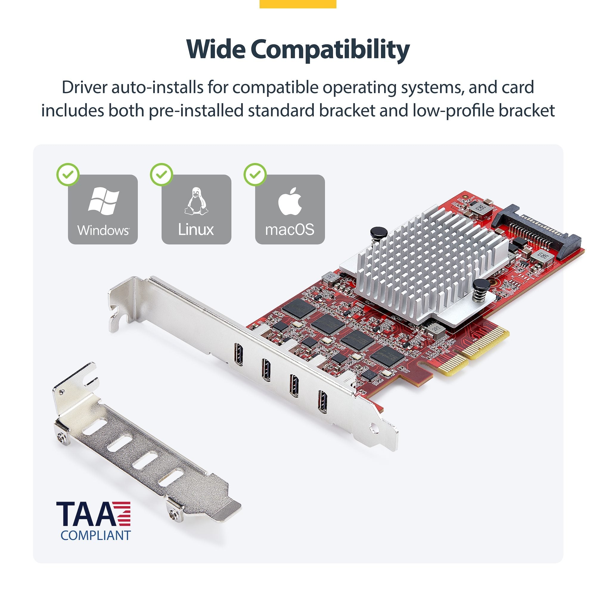 4-Port USB Type-C PCIe Card, USB 3.2 10Gbps, USB-C PCI Express Expansion Card, 4x Independent USB Controllers, Windows/Linux/macOS, TAA-Compliant