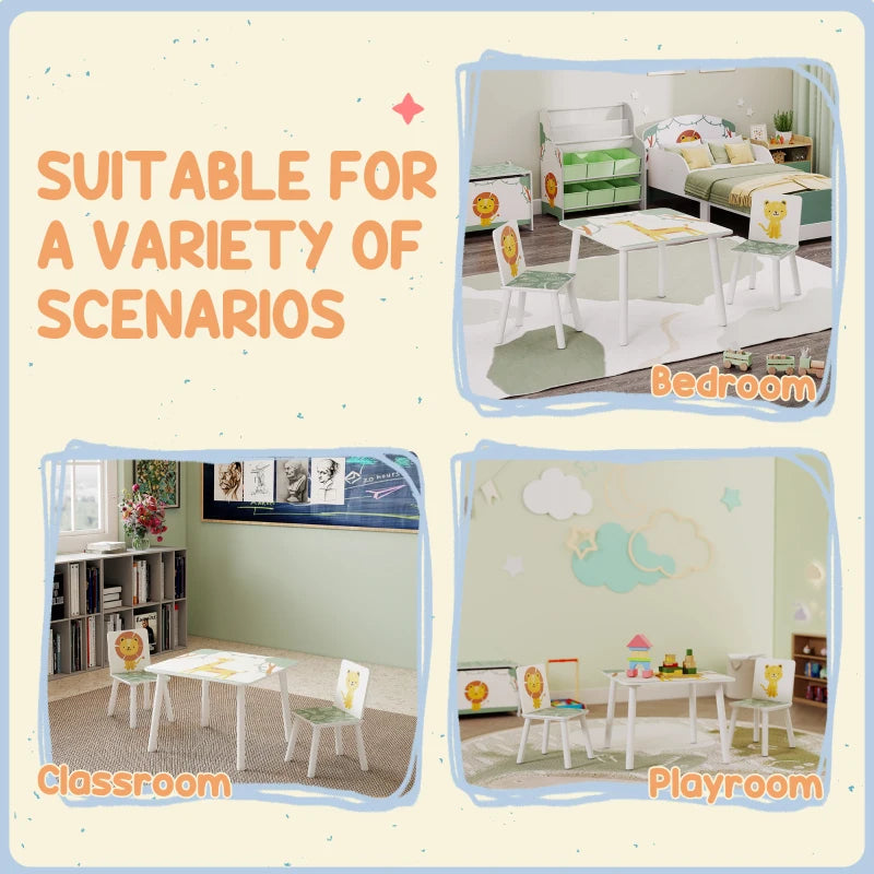 Qaba 3-Piece Kids Table and Chair Set with Animal Pattern for Boys and Girls Aged 3-8, Bedroom, Nursery, Playroom, Green