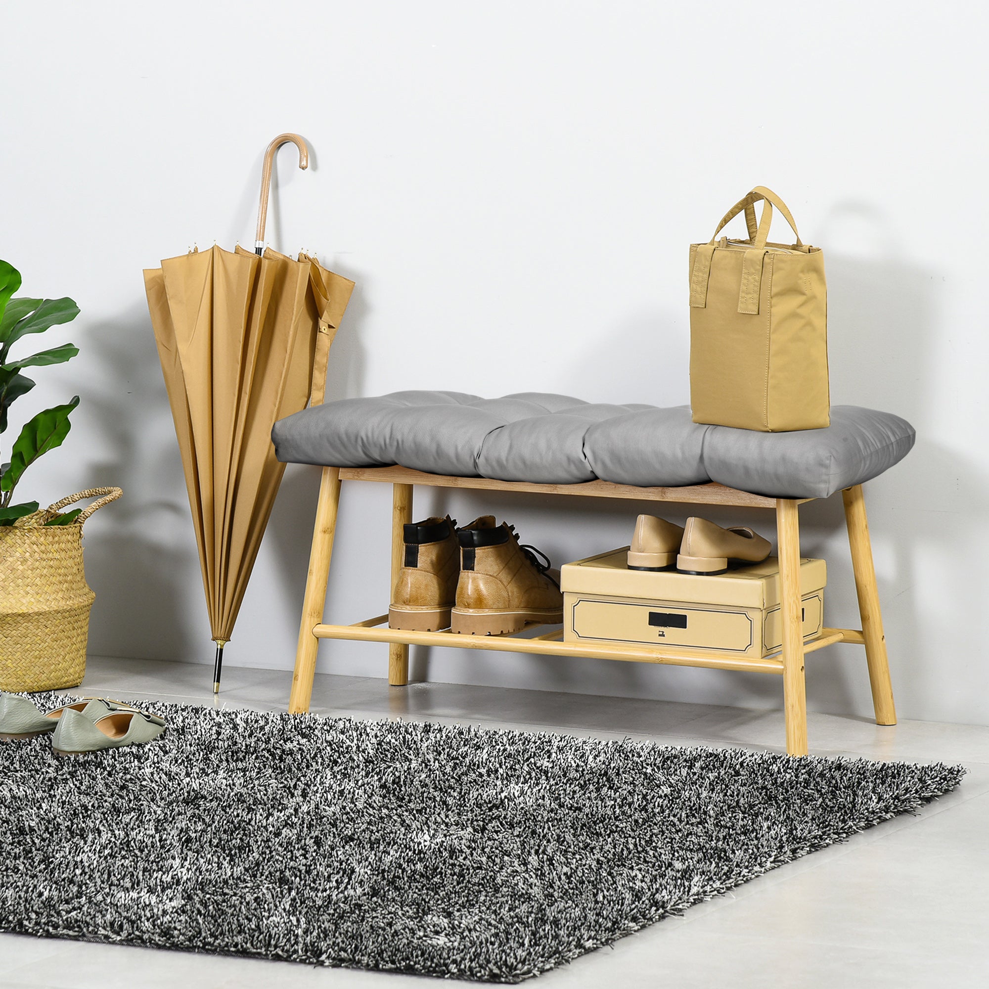 Outsunny Cozy Comfort: 2-Piece Patio Bench Cushion Set, Replacement Outdoor Loveseat Seat Pad, Gray, 43" x 19" x 3"