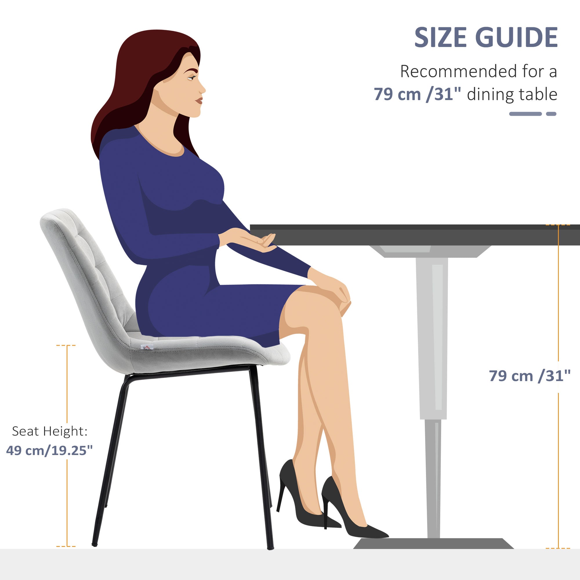 HOMCOM 2 Pieces Dining Chairs, Set of 2 Upholstered Kitchen Chairs with Padded Seat and Steel Legs for Living Room Light Grey