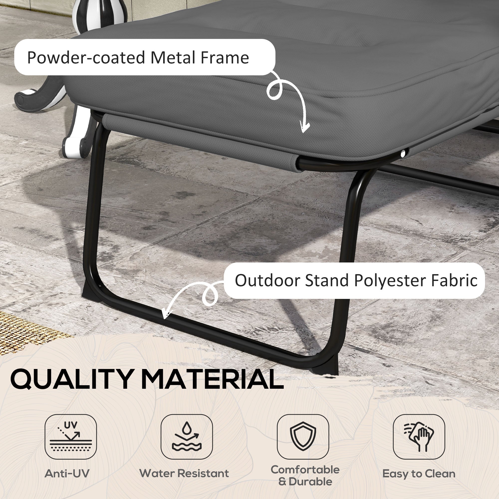 Outsunny Padded Outdoor Lounge Chair Folding Recliner with Adjustable Back Footrest Cushioned Light Grey
