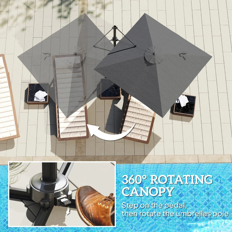 8'x8' Square Patio Hanging Offset Umbrella, Outdoor Cantilever Parasol w/ Cross Base, Dark Grey