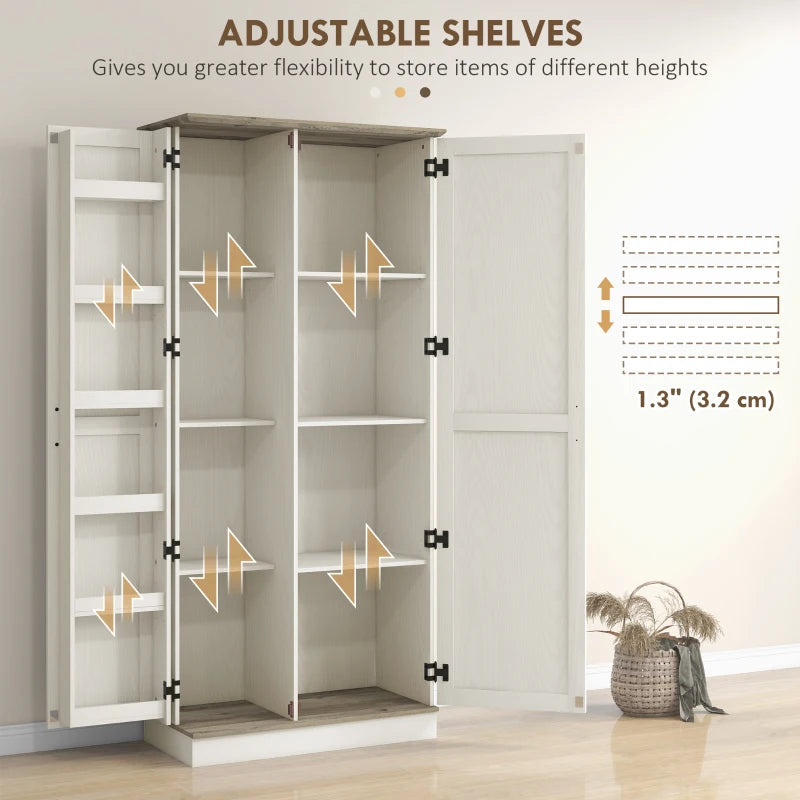 70" Tall Kitchen Pantry Cabinet with Door Shelves and Adjustable Shelves, Cream White