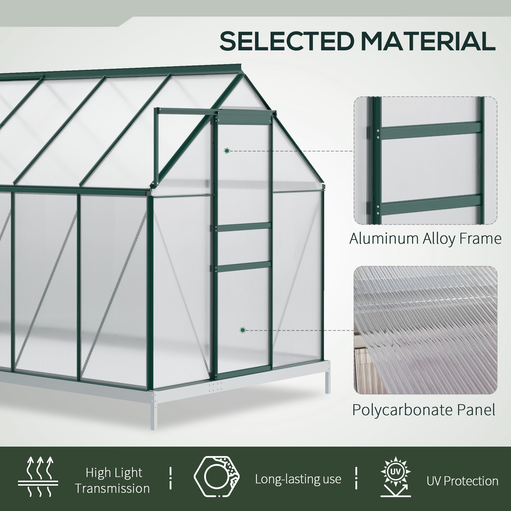 Outsunny 6' x 12' x 6.5' Polycarbonate Greenhouse, Walk-in Green House with Adjustable Roof Vent Galvanized Base Sliding Door Rain Gutter for Outdoor Garden Backyard, Green