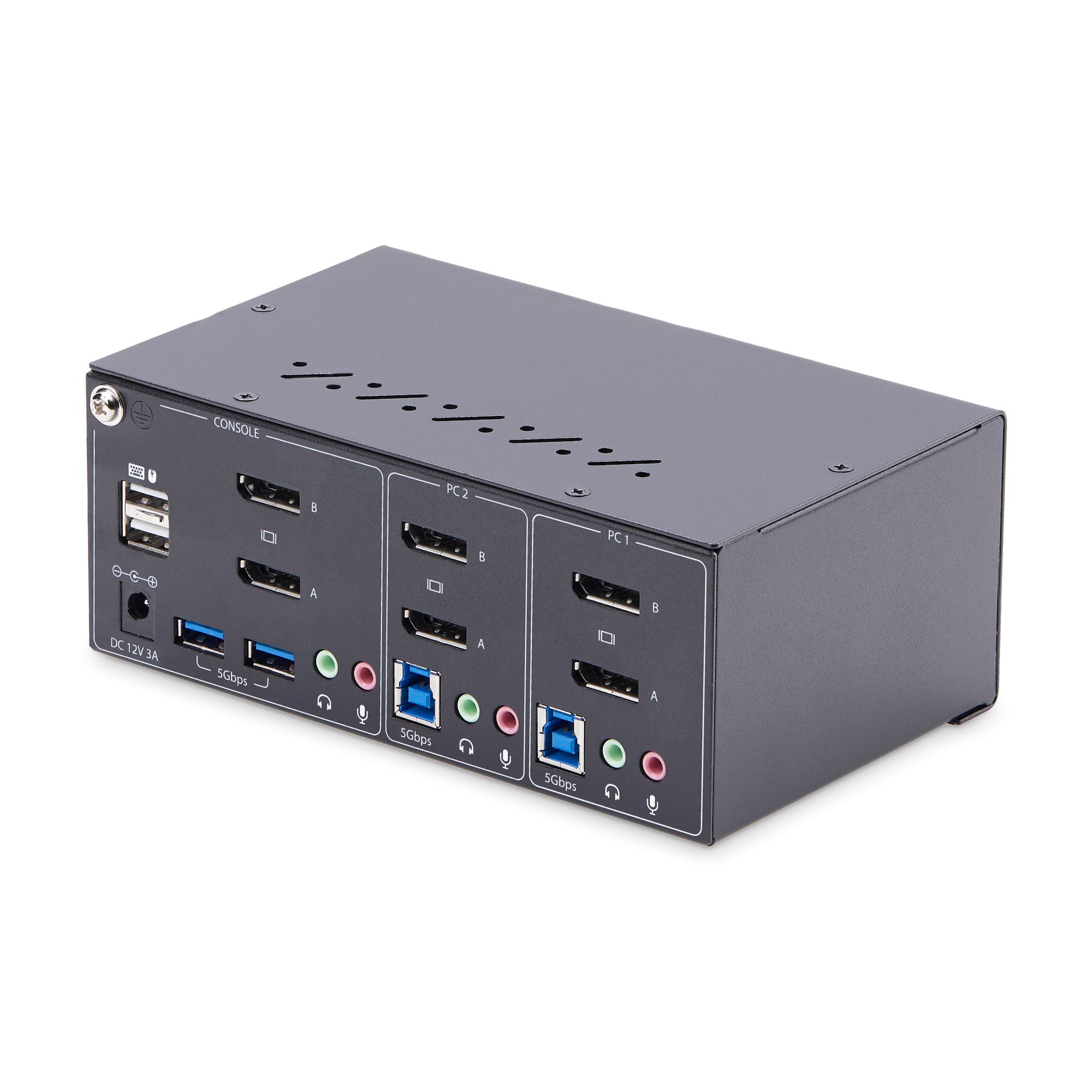 2-Port Dual-Monitor DisplayPort KVM Switch, 4K 60Hz, 2x USB 5Gbps Ports, Hotkey/Push-Button Switching, TAA Compliant