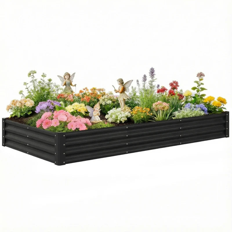 8 x 4 x 1ft Galvanized Raised Garden Bed, Reinforced Outdoor Planter Box with Open Bottom, Black