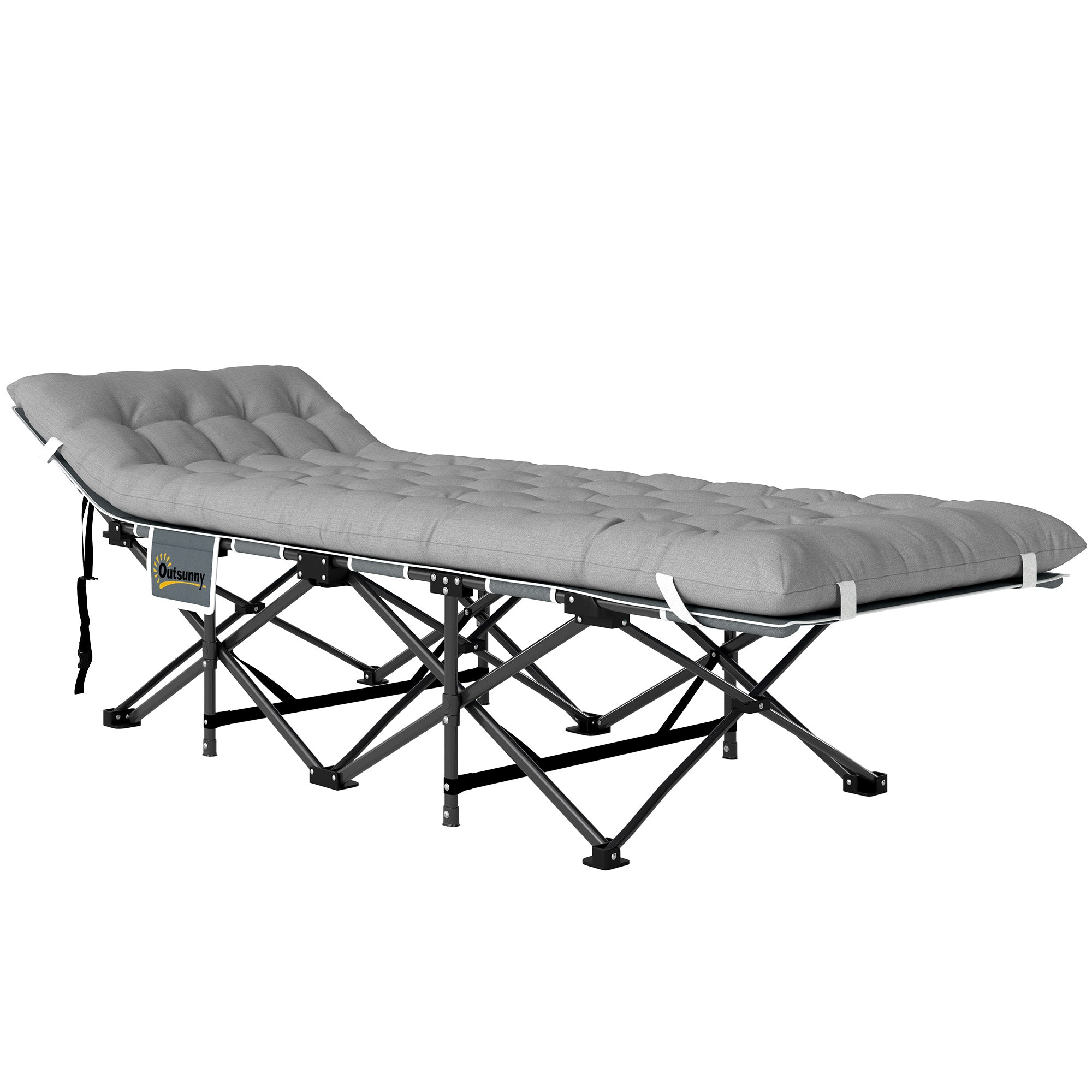 Outsunny 25.6" Wide Folding Bed, Camping Cot for Adults with Mattress, Carry Bag, Storage Pocket, Max Load 330 LBS, Light Grey