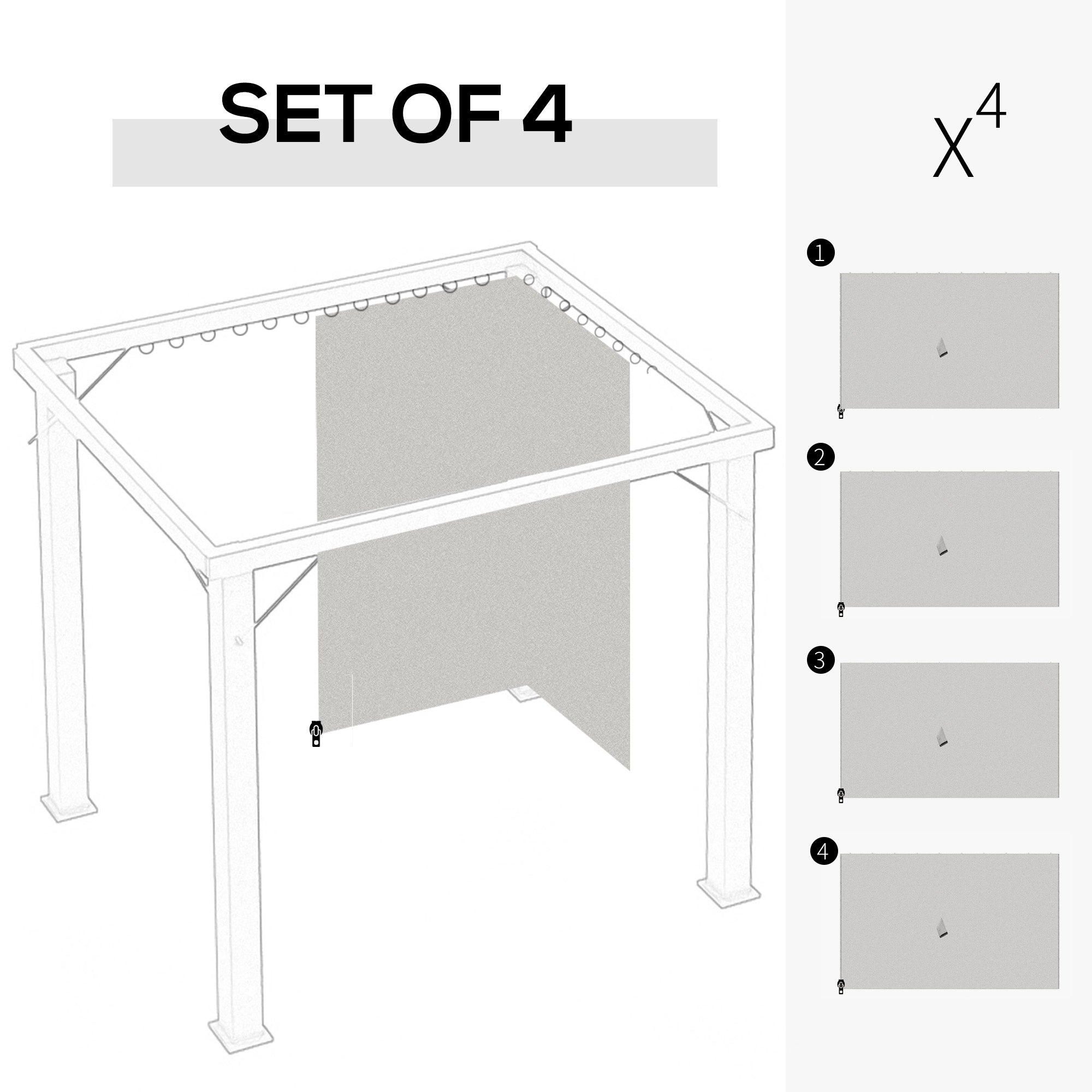 Outsunny Gazebo Replacement Sidewalls 4-Panel Privacy Wall for 10' x 12' Canopy, Outdoor Shelter Curtains Accessories Light Grey
