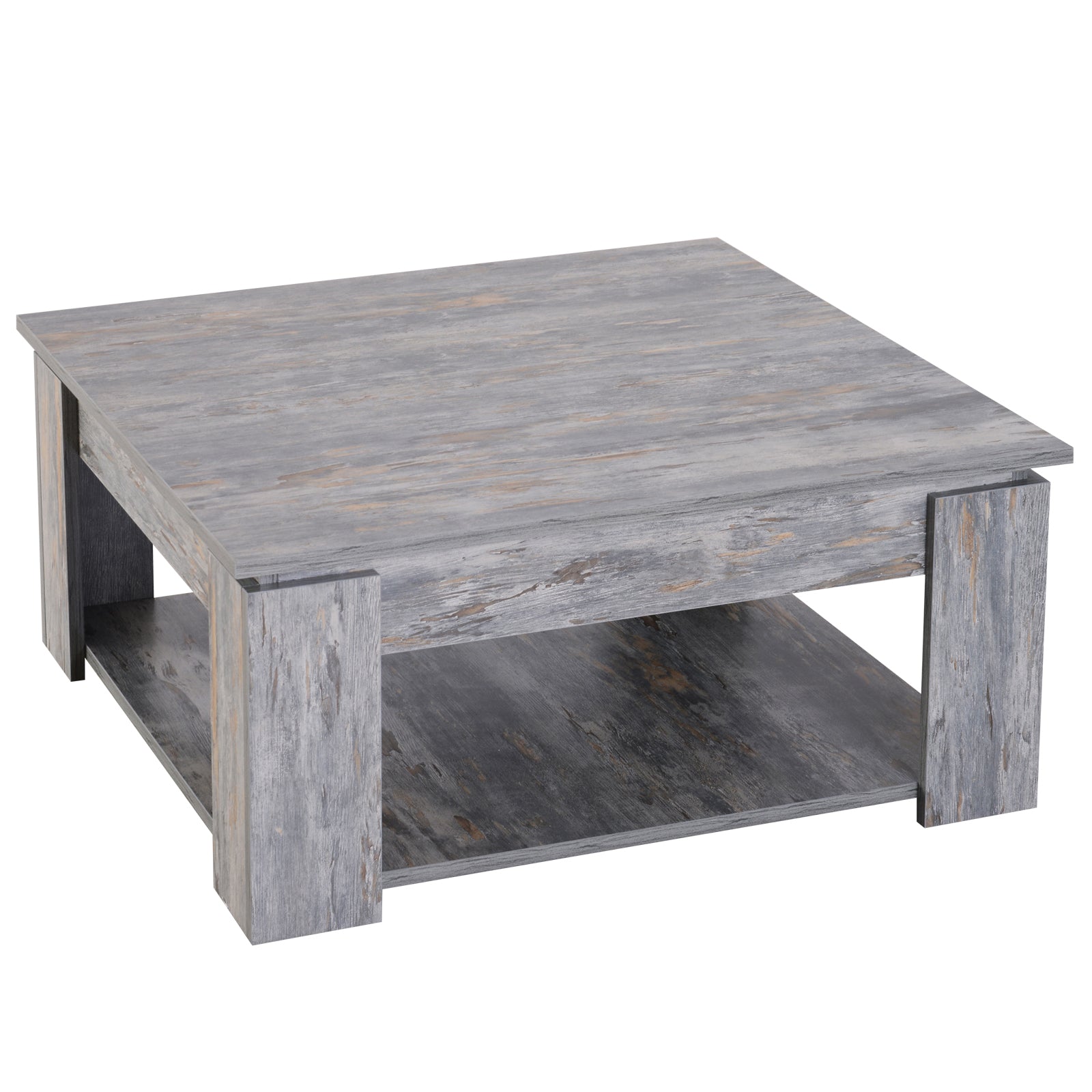 HOMCOM Grey Modern Coffee Table: Square Cocktail Table with Storage Shelf for Living Room