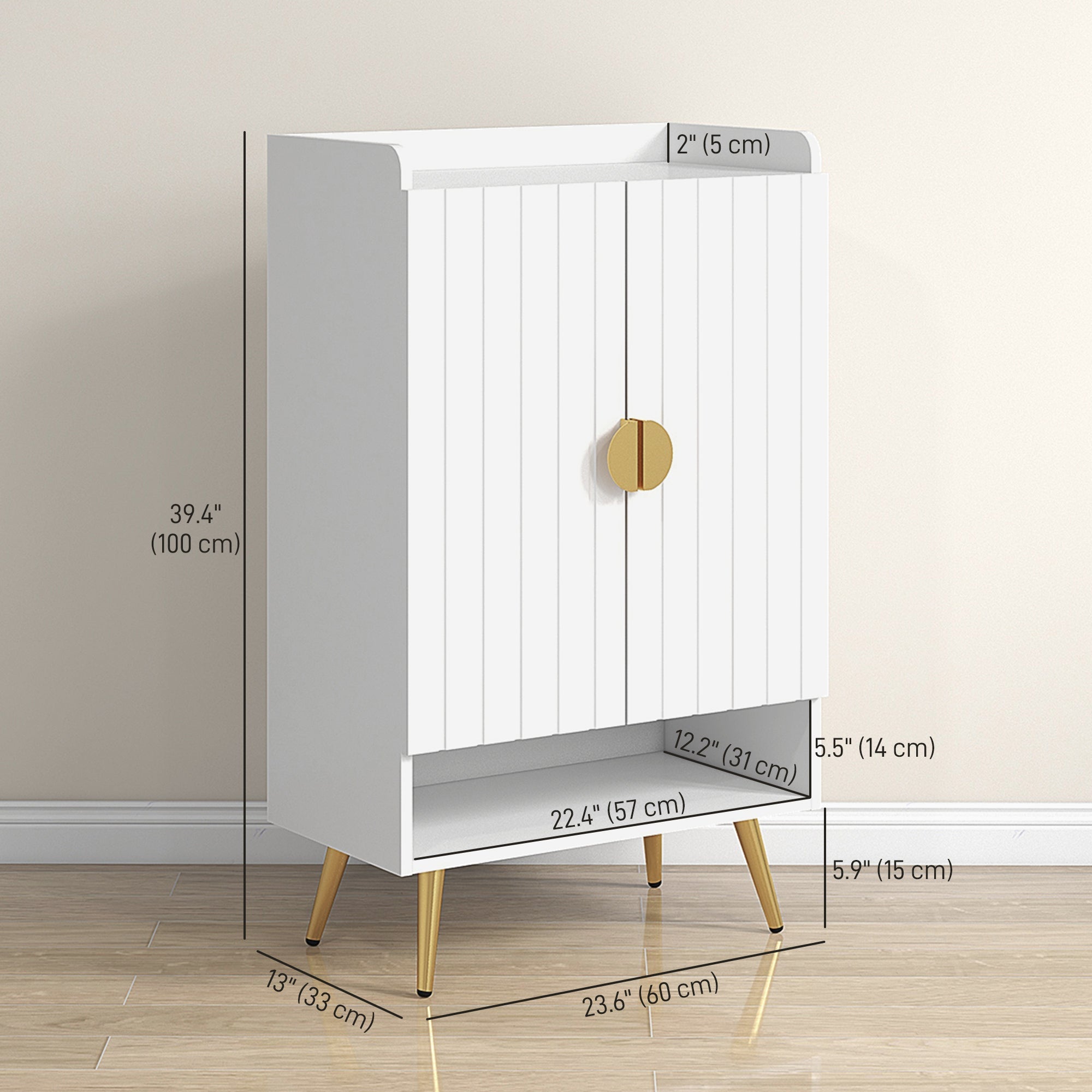 HOMCOM Entryway Narrow Shoe Storage Cabinet with Adjustable Shelves Open Shelf for 15 Pairs White