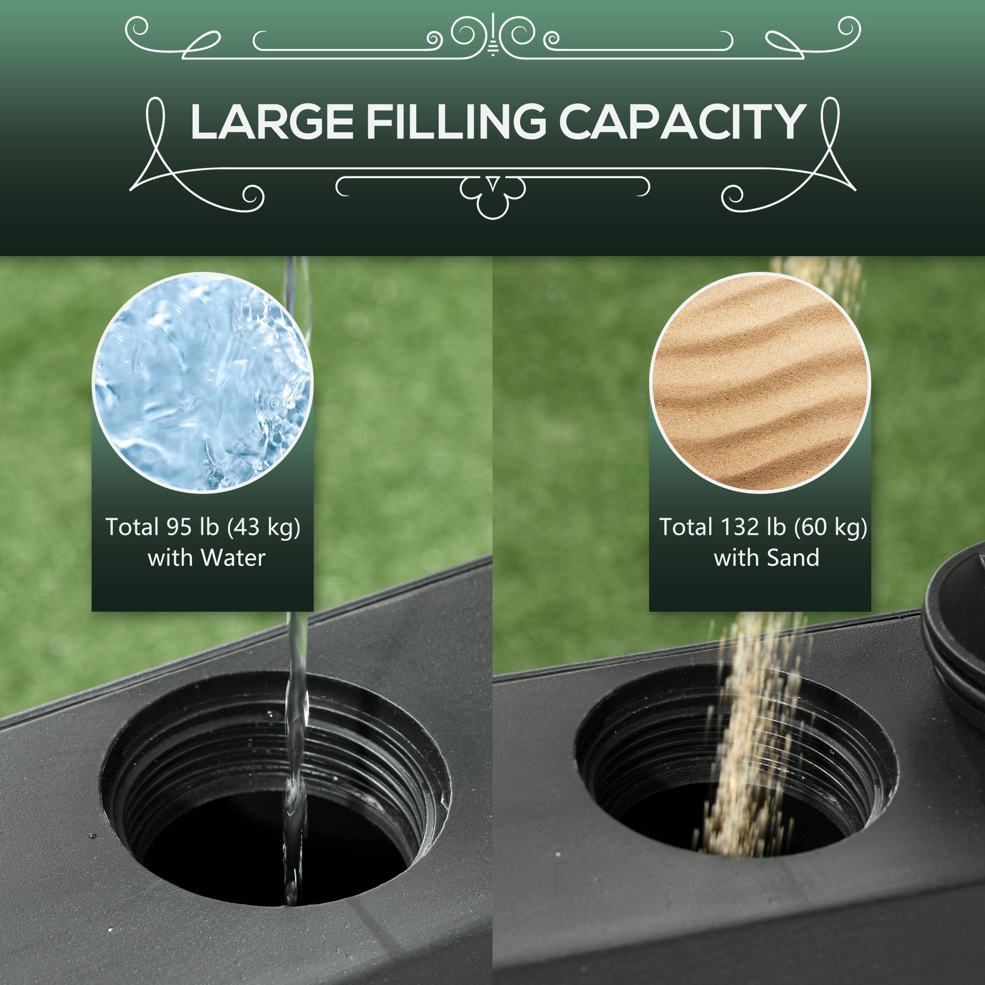 Outsunny 132lb Patio Umbrella Base with Wheels: Heavy Duty Outdoor Market Stand for Garden & Backyard, Black