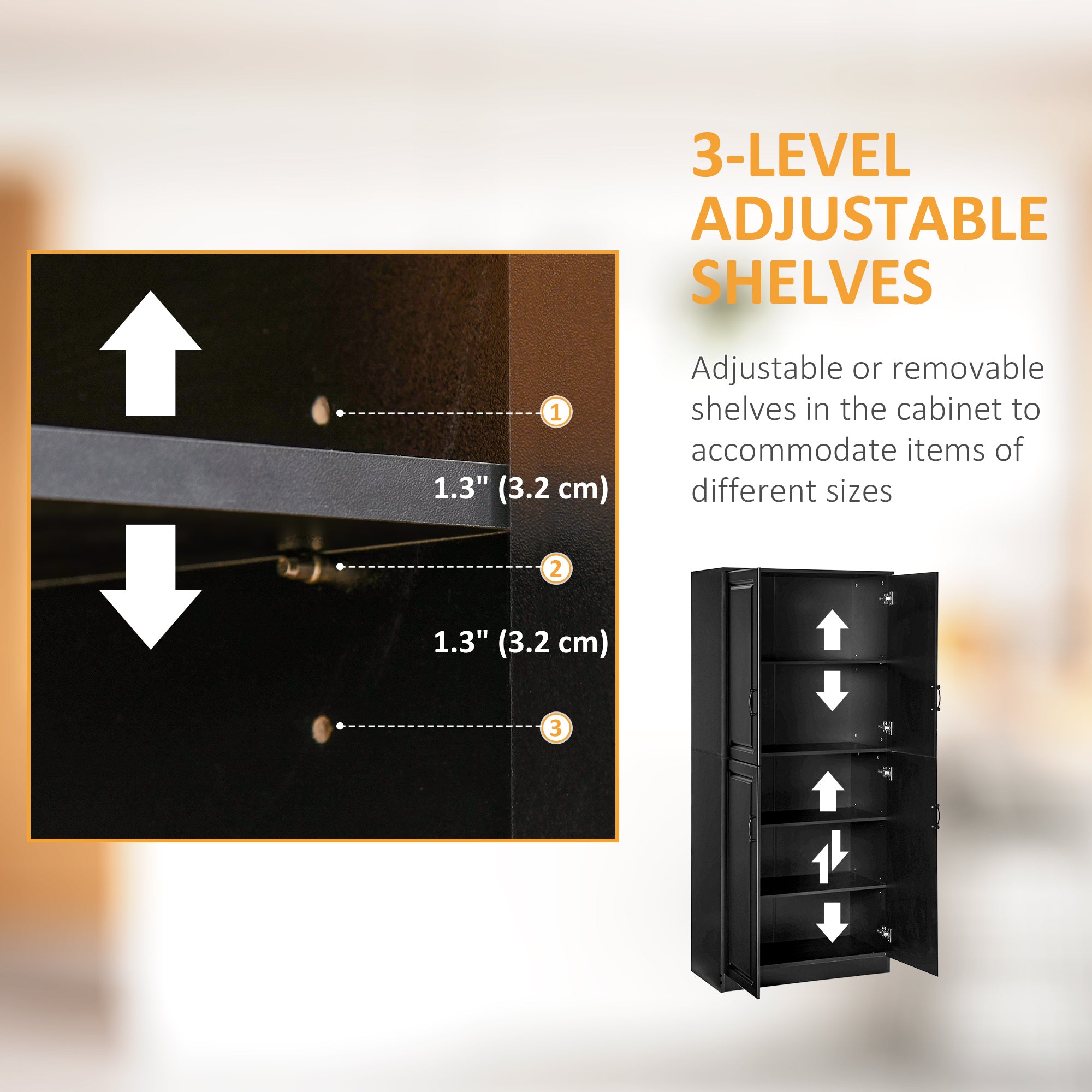 HOMCOM 71" Black Kitchen Pantry Cabinet Freestanding Storage with Hinged Doors Adjustable Shelves