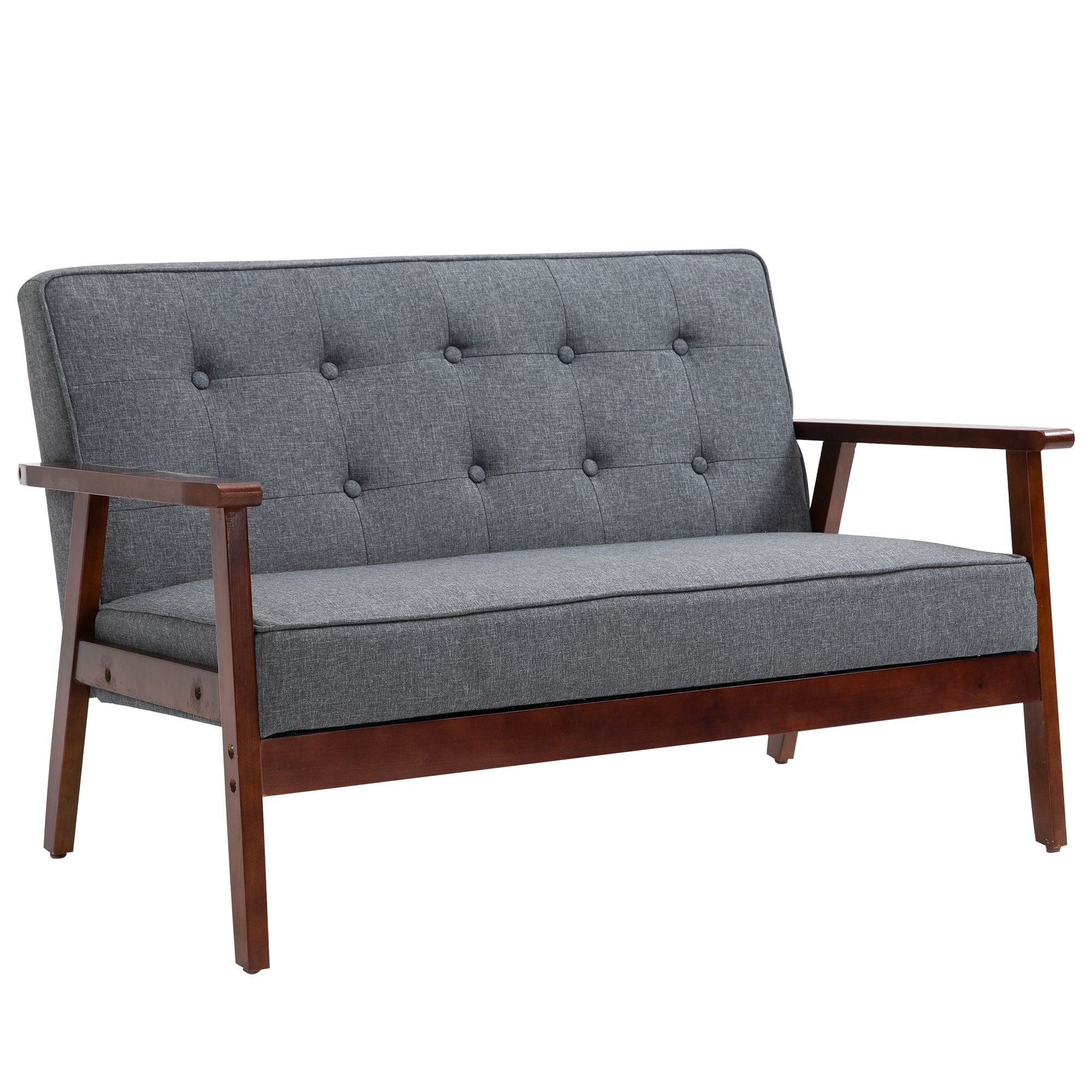 HOMCOM 45" 2 Seat Sofa for Bedroom, Modern Upholstered Loveseat with Button Tufted Back and Wood Legs, Grey