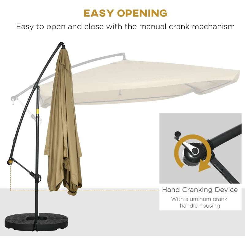Offset Patio Umbrella with Net and Umbrella Base, Adjustable Cantilever Canopy with Cross Base, Weight Plates and 8 Ribs for Backyard, Poolside, Garden, Beige