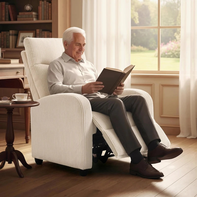 Fabric Recliner Chair Manual Home Theater Seating Single Reclining Sofa Chair with Padded Seat for Living Room, Beige