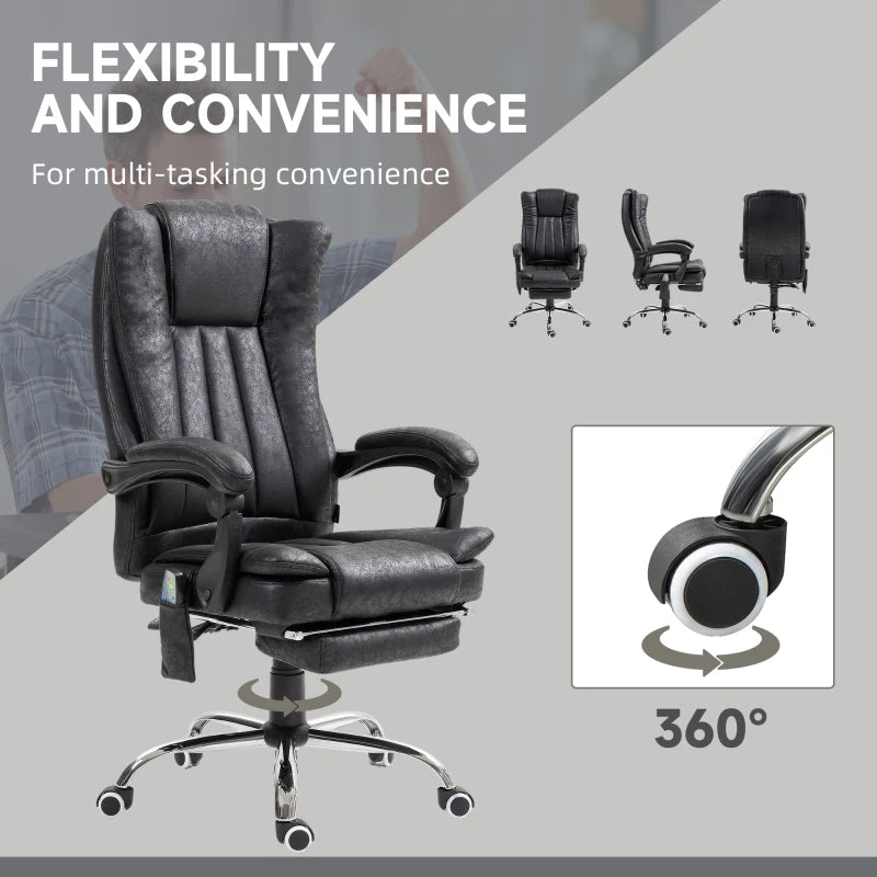Office Chair 6-point Vibration Massage Chair Micro Fiber Recliner with Retractable Footrest Black