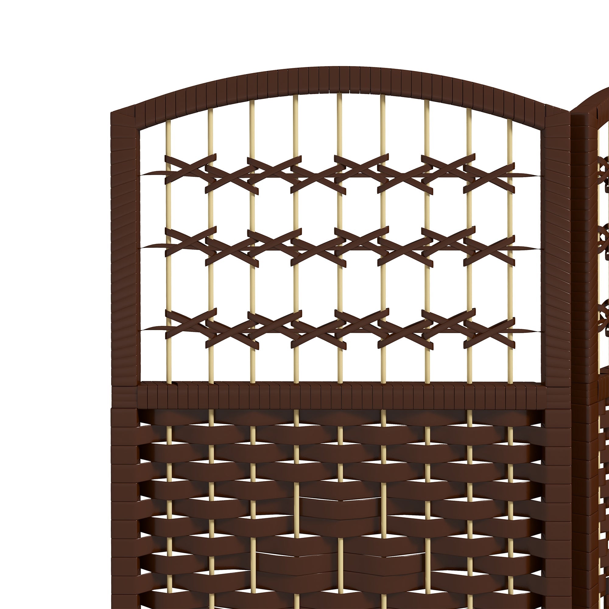 HOMCOM Wave Fiber Privacy Partition: 6 Panel Folding Room Divider Screen for Home Office, Brown Finish