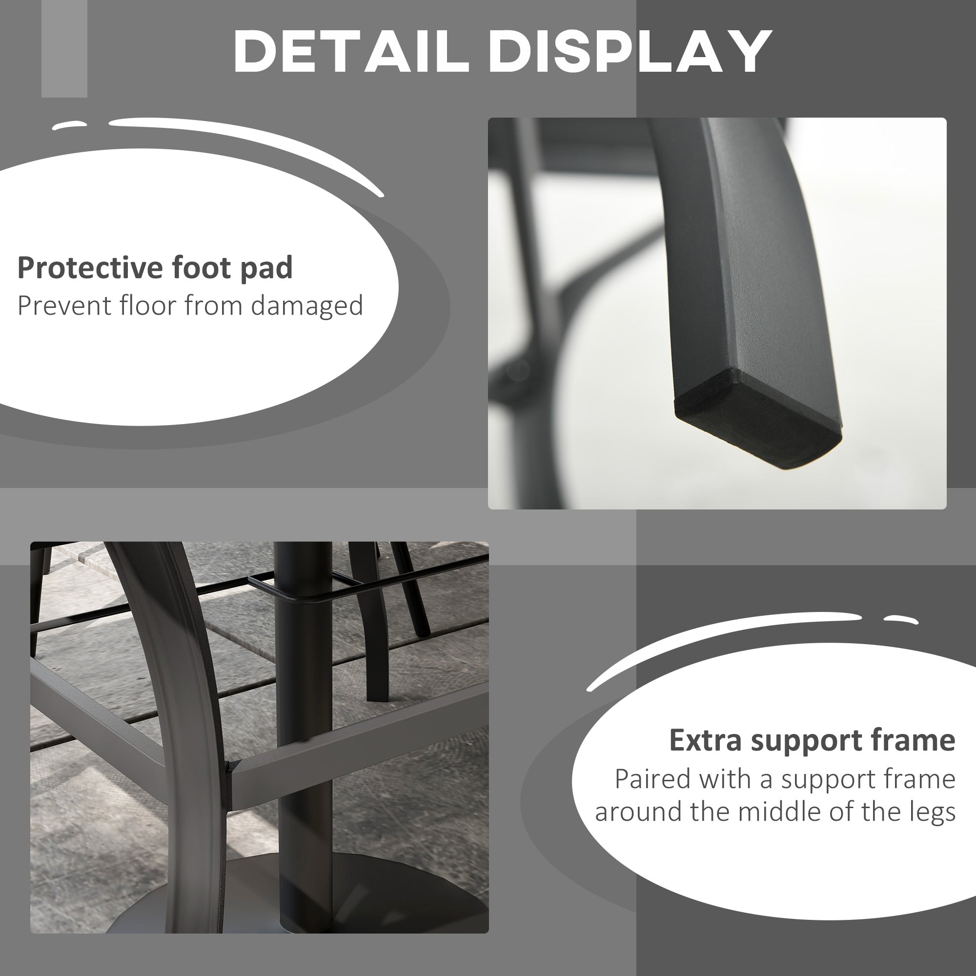 Outsunny Square Patio Dining Table with Umbrella Hole Outdoor Garden Table Slatted Metal Top for Poolside Backyard Dark Grey