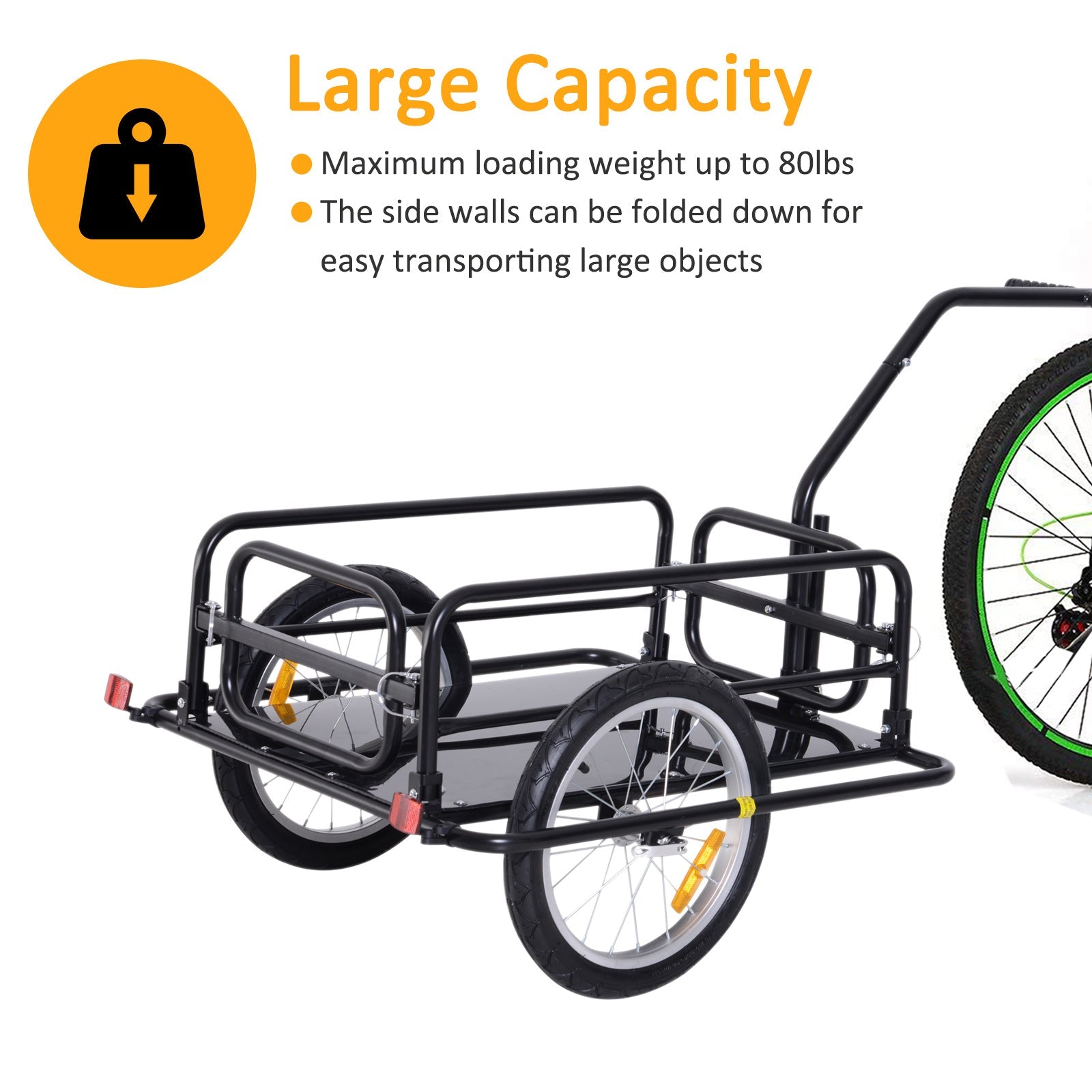 Aosom Folding Bike Cargo Trailer, Utility Bicycle Cart with Hitch, Garden & Patio Tool Carrier, Black