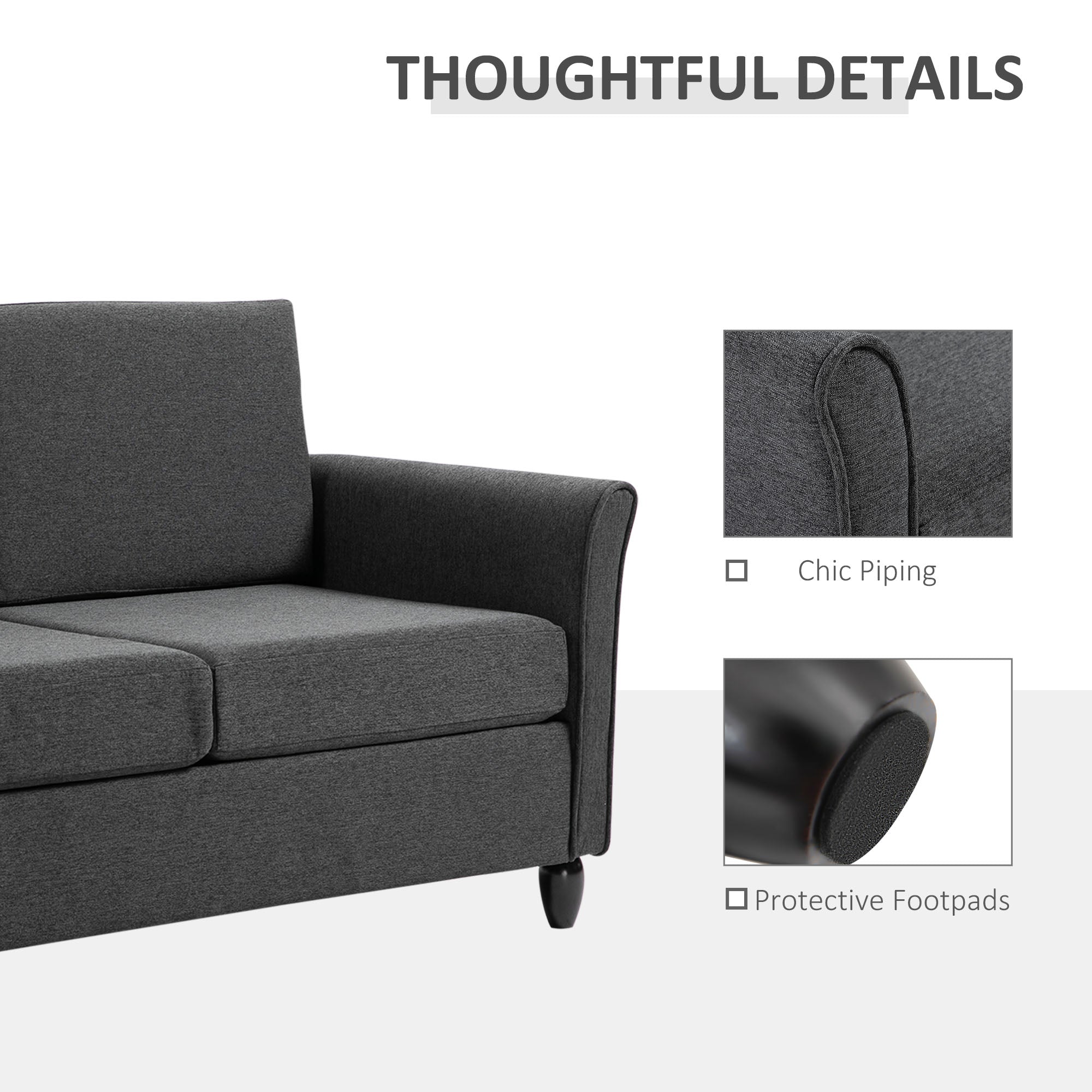 HOMCOM 55" Upholstered Double Sofa: With Armrest, Sturdy Wood Legs for Living Room Furniture, Dark Grey