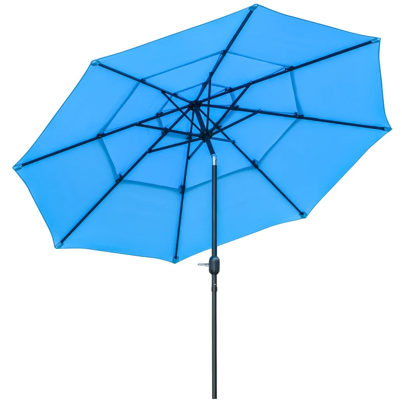 9FT 3 Tiers Patio Umbrella Outdoor Market Umbrella with Crank, Push Button Tilt for Deck, Backyard and Lawn, Sky Blue