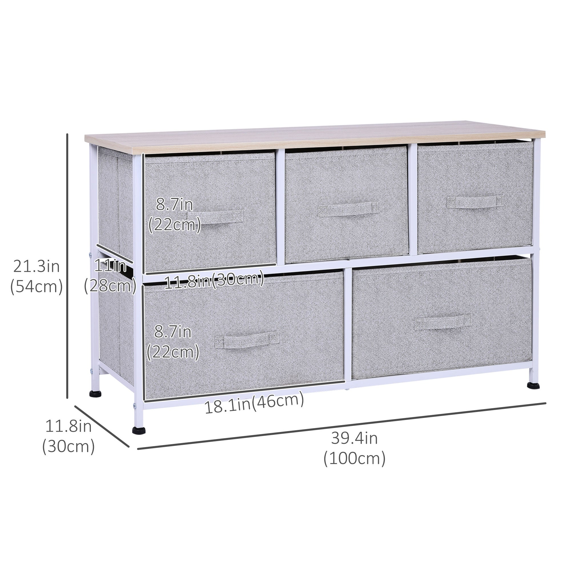 HOMCOM Linen Fabric Drawer Organizer: 5 Removable Drawers, Metal Frame, Adjustable Feet for Versatile Storage