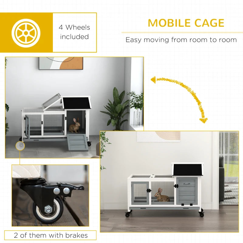 Rabbit Cage with Wheels, Ramp, Run, Tray for Indoor Outdoor, Suitable for Rabbit, Guinea Pig, Grey