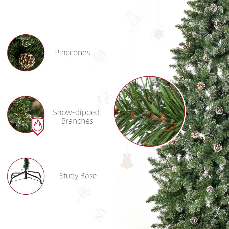 HOMCOM 7.5FT Prelit Snow Flocked Christmas Tree with Warm White LED Lights, Artificial Holiday Decoration