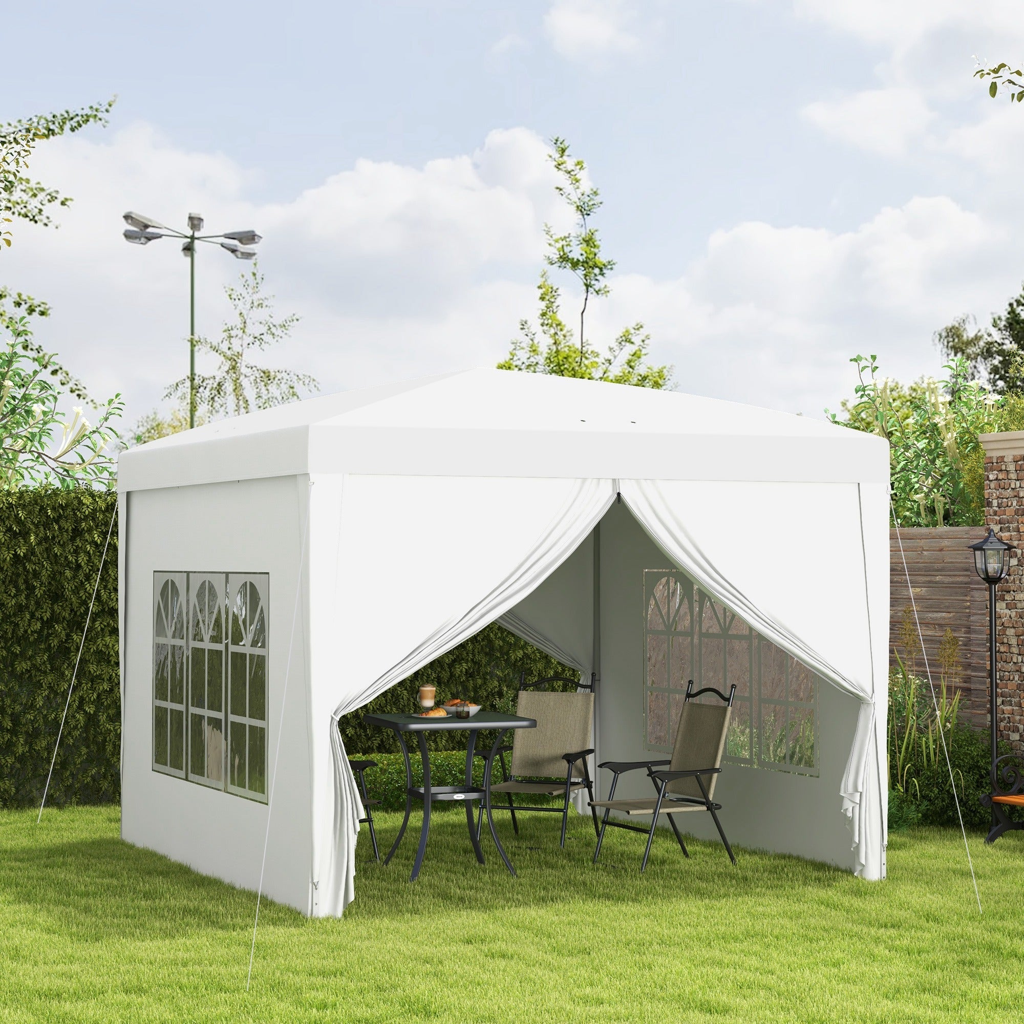 Outsunny 10'x10' Pop Up Party Tent Outdoor Wedding Gazebo Canopy Carrying Bag White