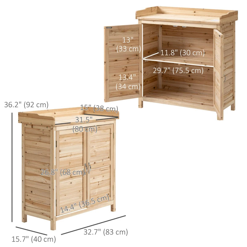 Wood Garden Shed, Compact Outdoor Storage Cabinet Potting Shed with Inner Shelf and Double Doors for Backyard, Natural
