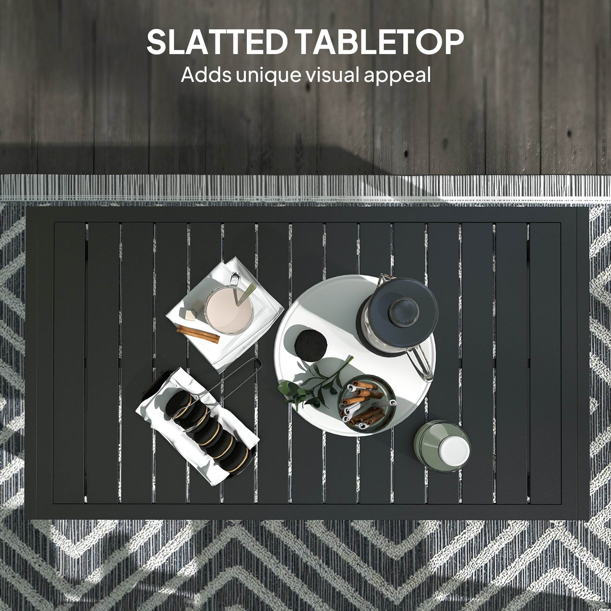 Outsunny Outdoor Coffee Table, Patio Coffee Table with Slatted Tabletop, Adjustable Foot Pads for Garden, Patio, Lawn, Black