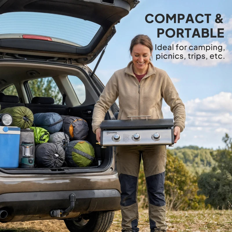 π₯ 3-Burner Propane Gas Griddle Grill with Lid β Portable Outdoor BBQ (Black)