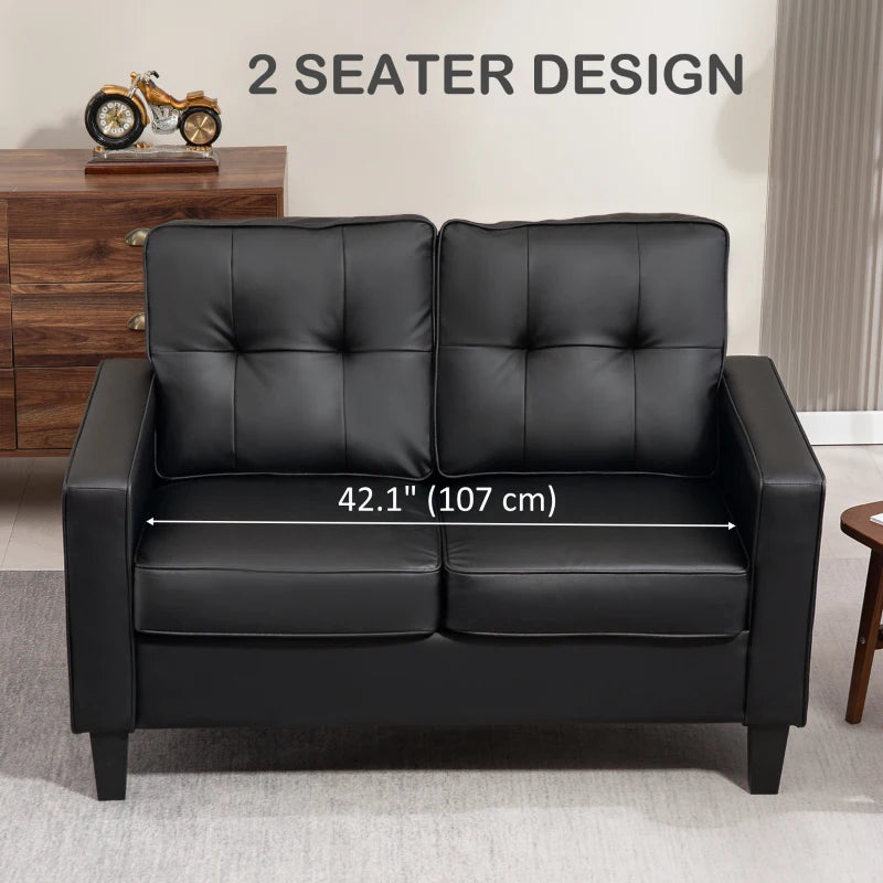 51" Double Sofa Couch, Upholstered PU Leather Loveseat with Armrests, Tufted Backrest, Cushion, Black