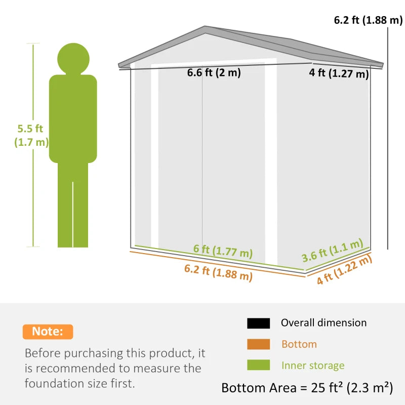 6.5' x 4' Outdoor Storage Shed, Metal Garden Shed with Lockable Double Doors, 4 Vents, Brown
